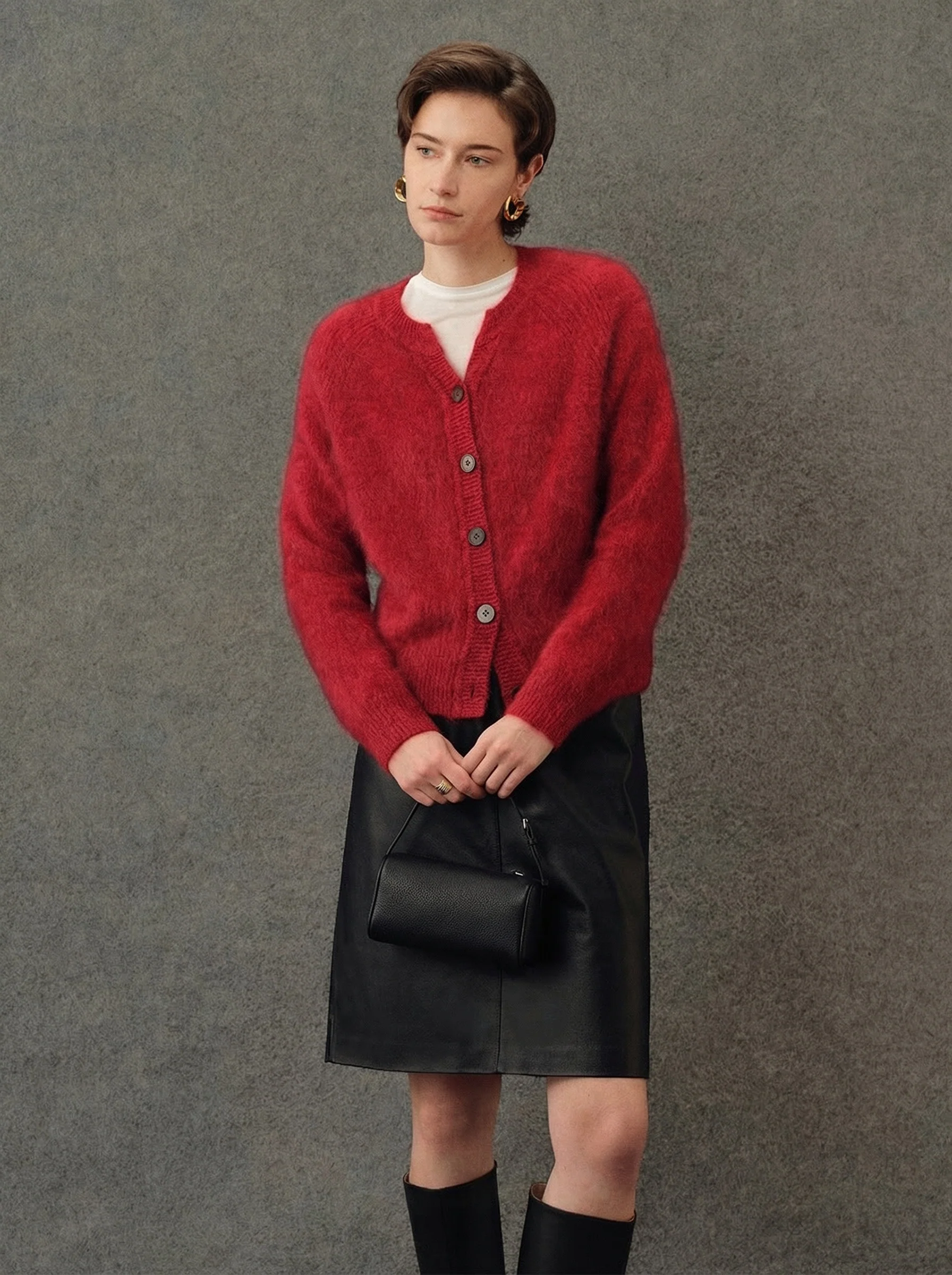 Black Sheepskin High-Waist Straight Skirt - Image 5