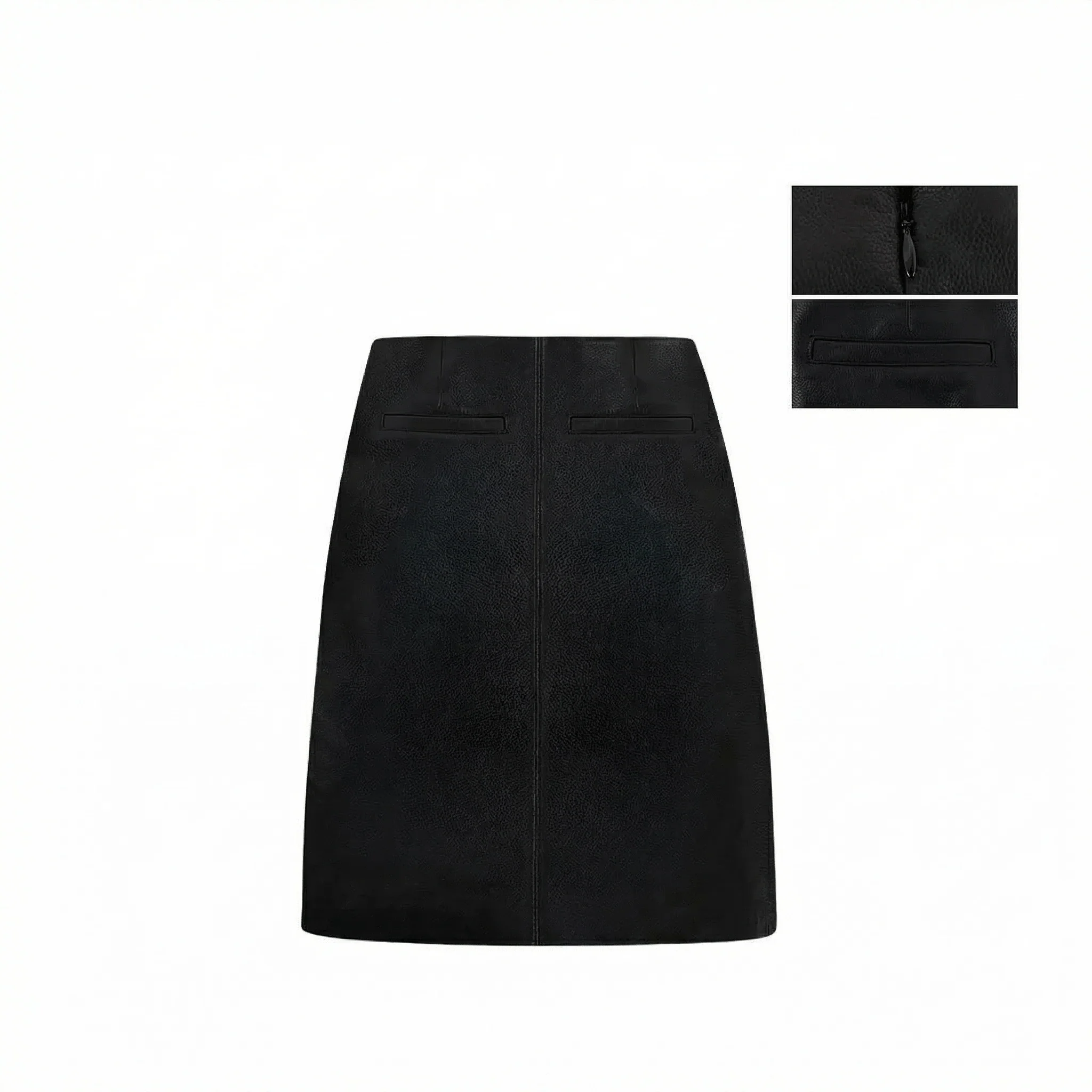 Black Sheepskin High-Waist Straight Skirt - Image 6