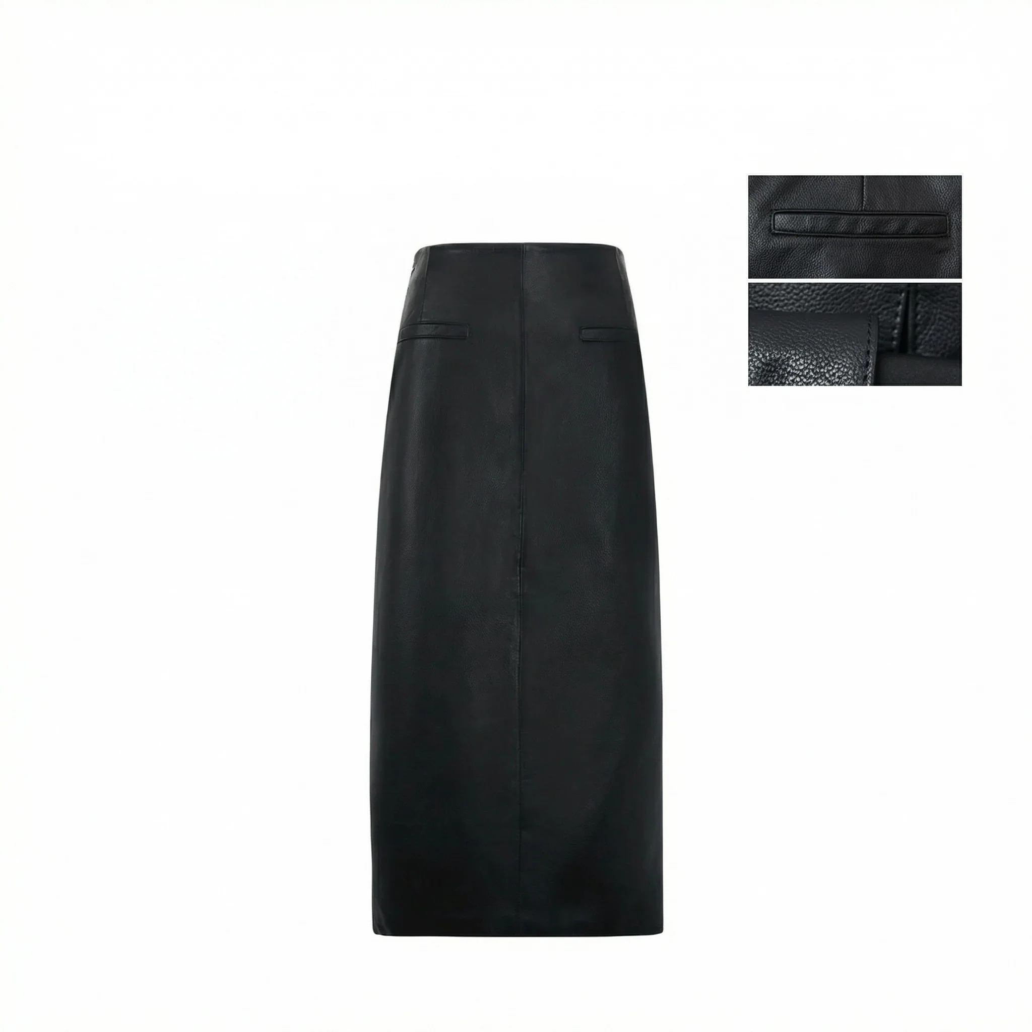 Black Sheepskin High-Waist Straight Skirt - Image 7