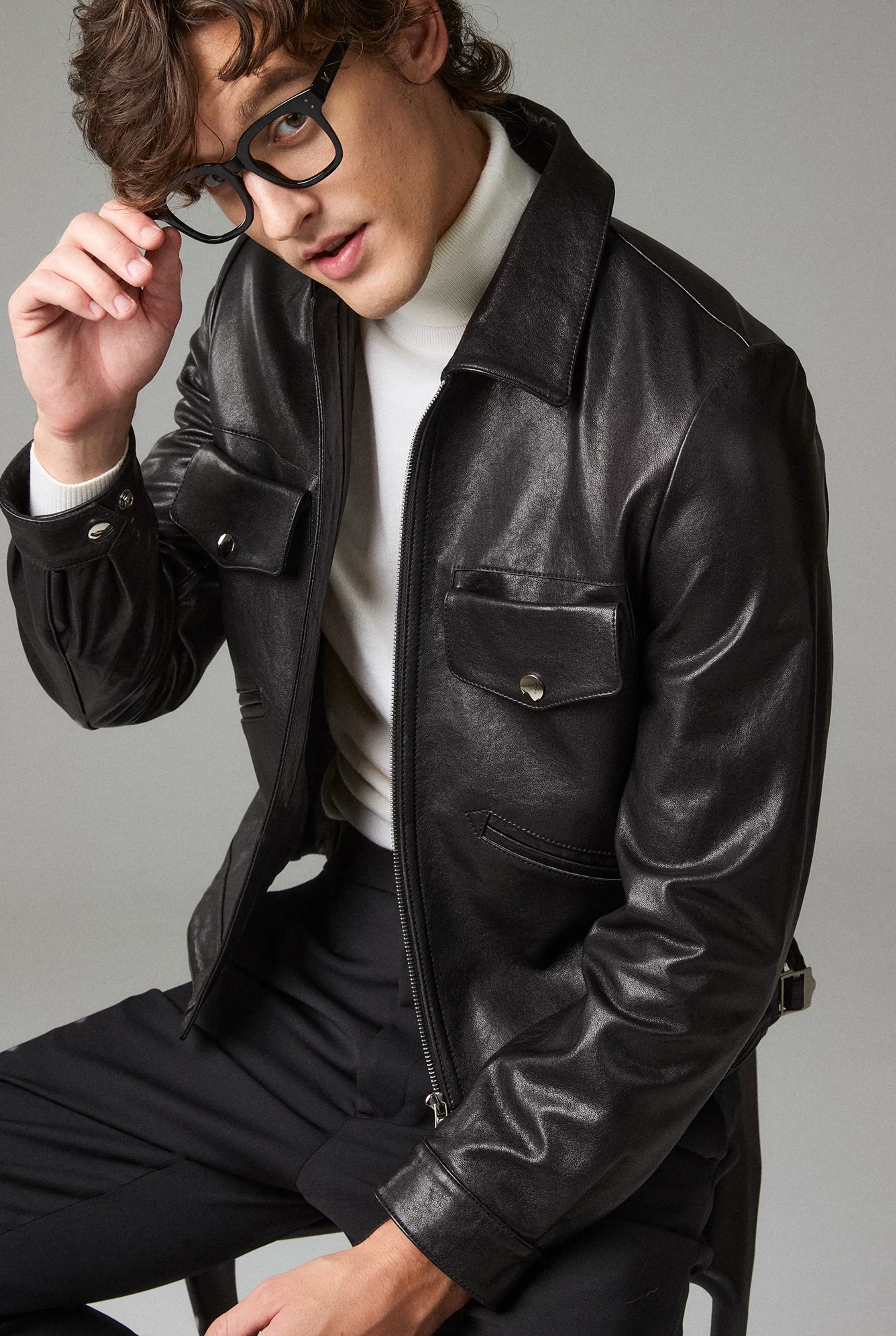 Black Sheepskin Zip Jacket - Image 2