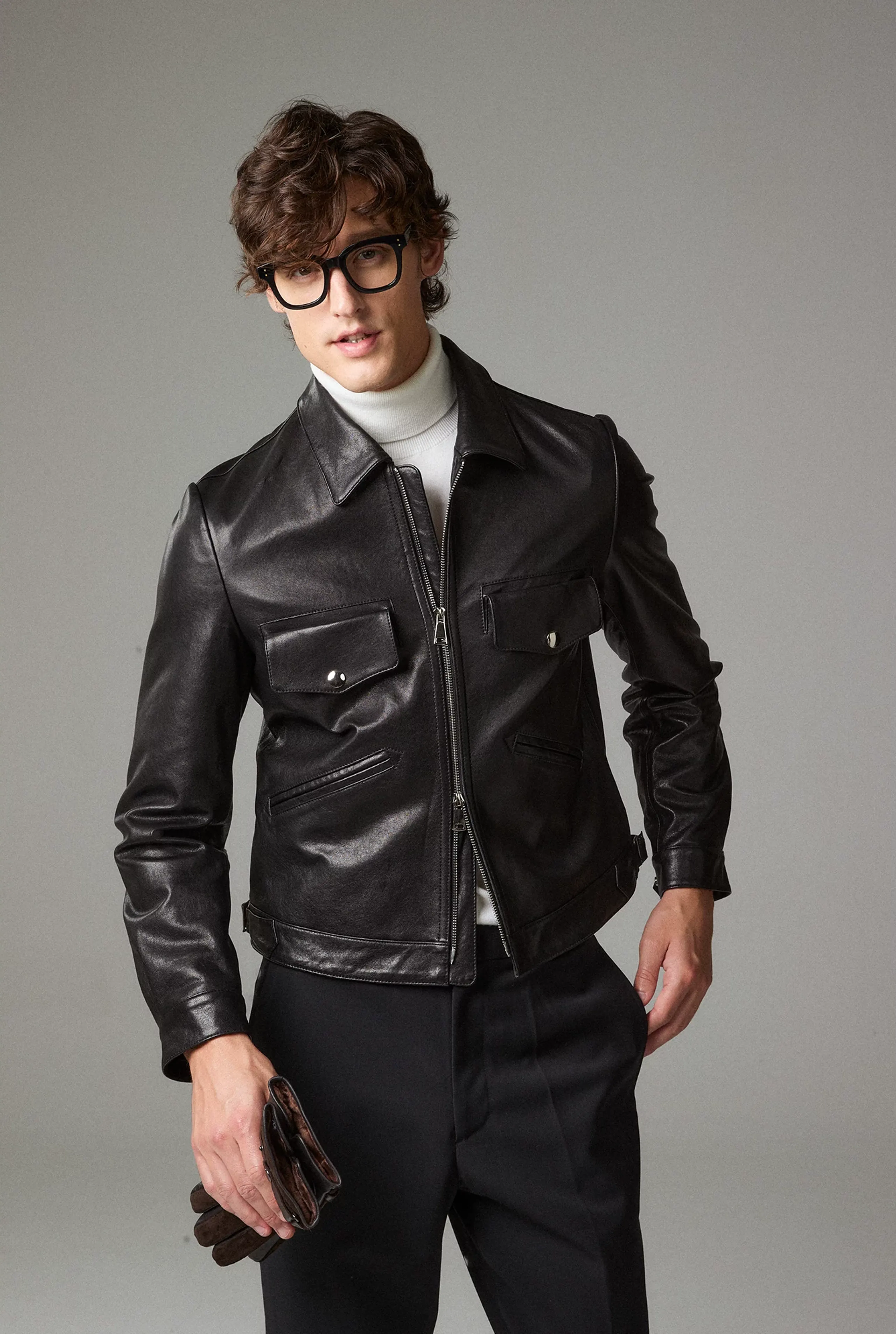 Black Sheepskin Zip Jacket - Image 3
