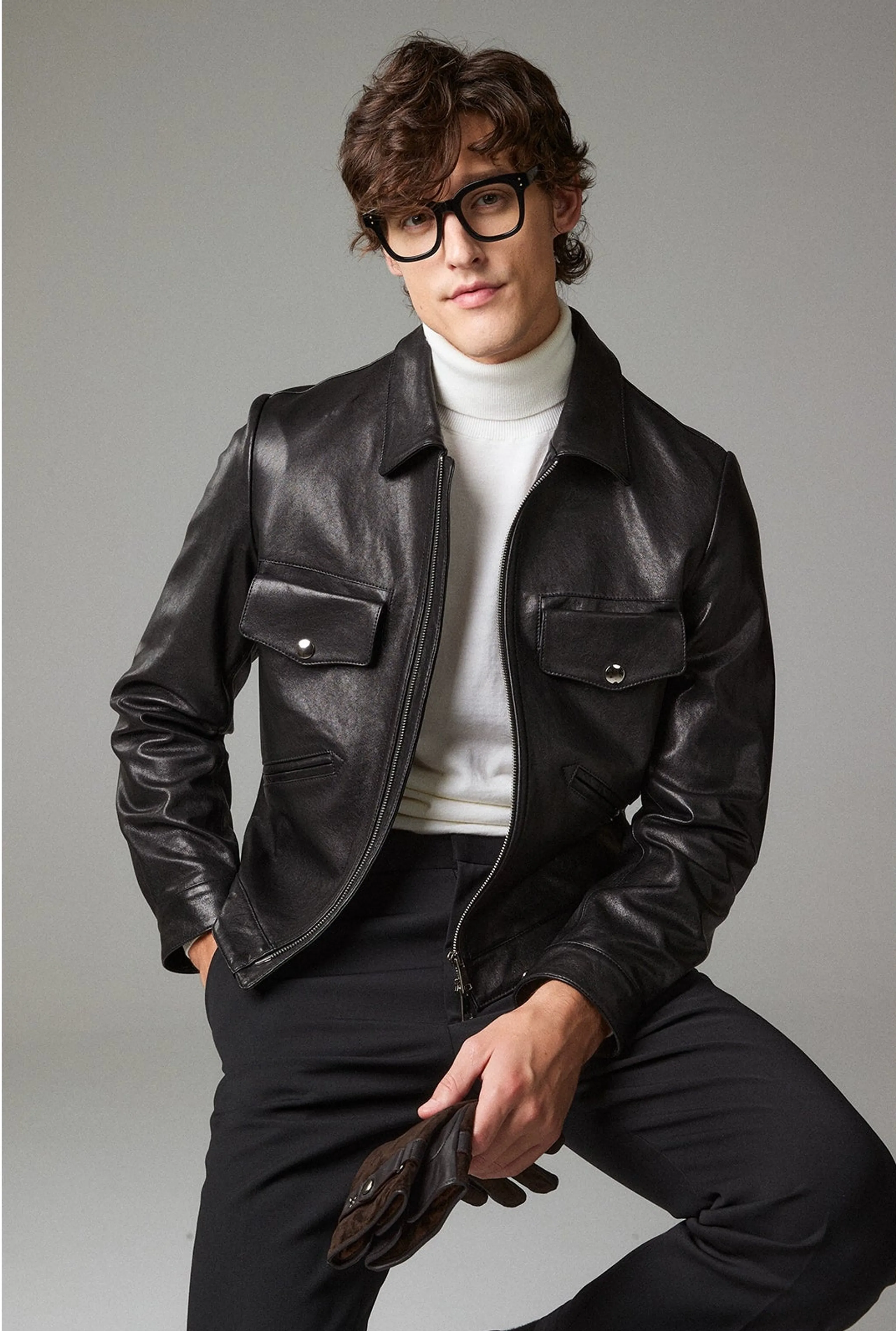 Black Sheepskin Zip Jacket - Image 4