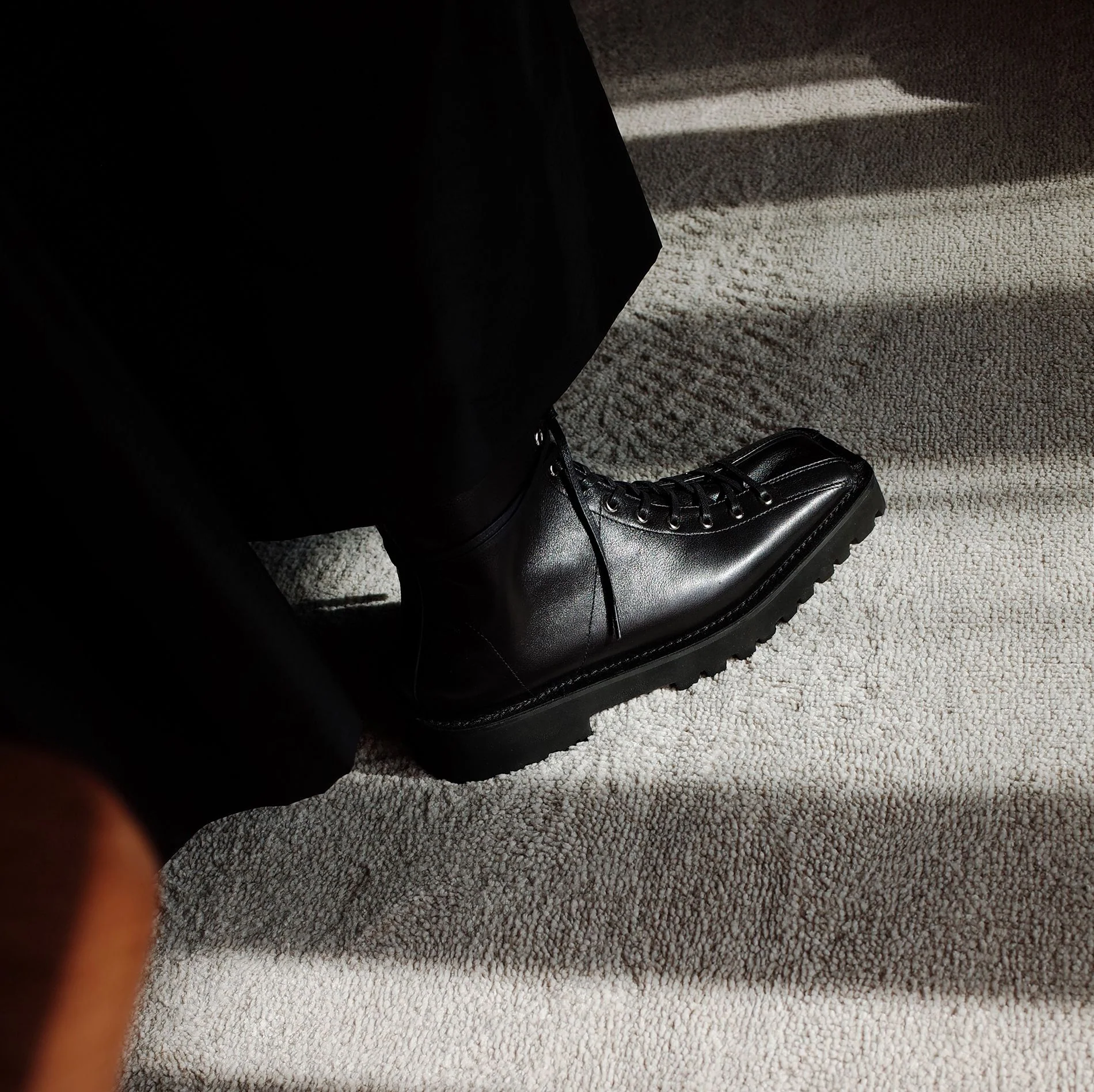Black Square Toe Lace-Up Boots - Image 4