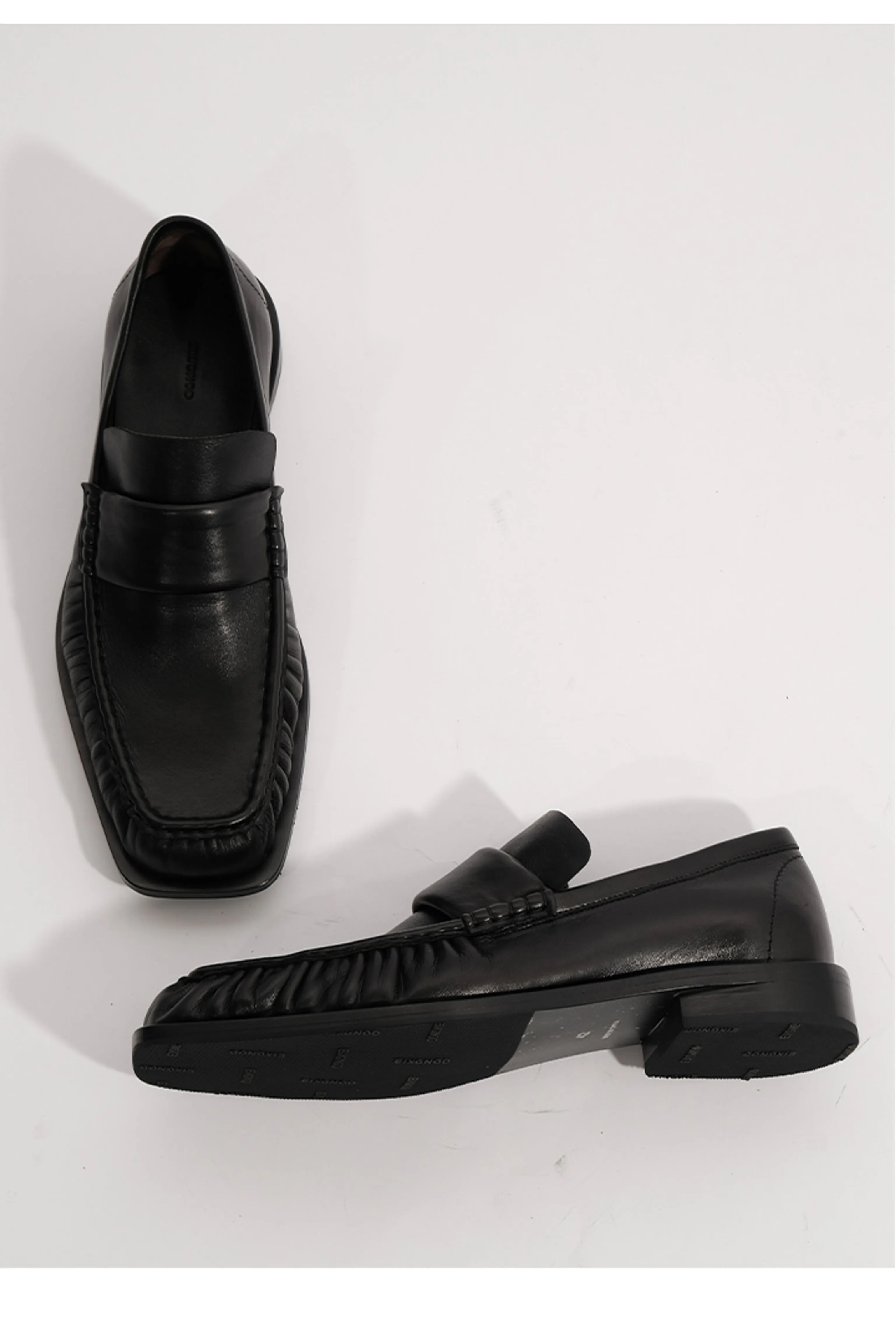 Black Square-Toe Pleated Penny Loafers - Image 2