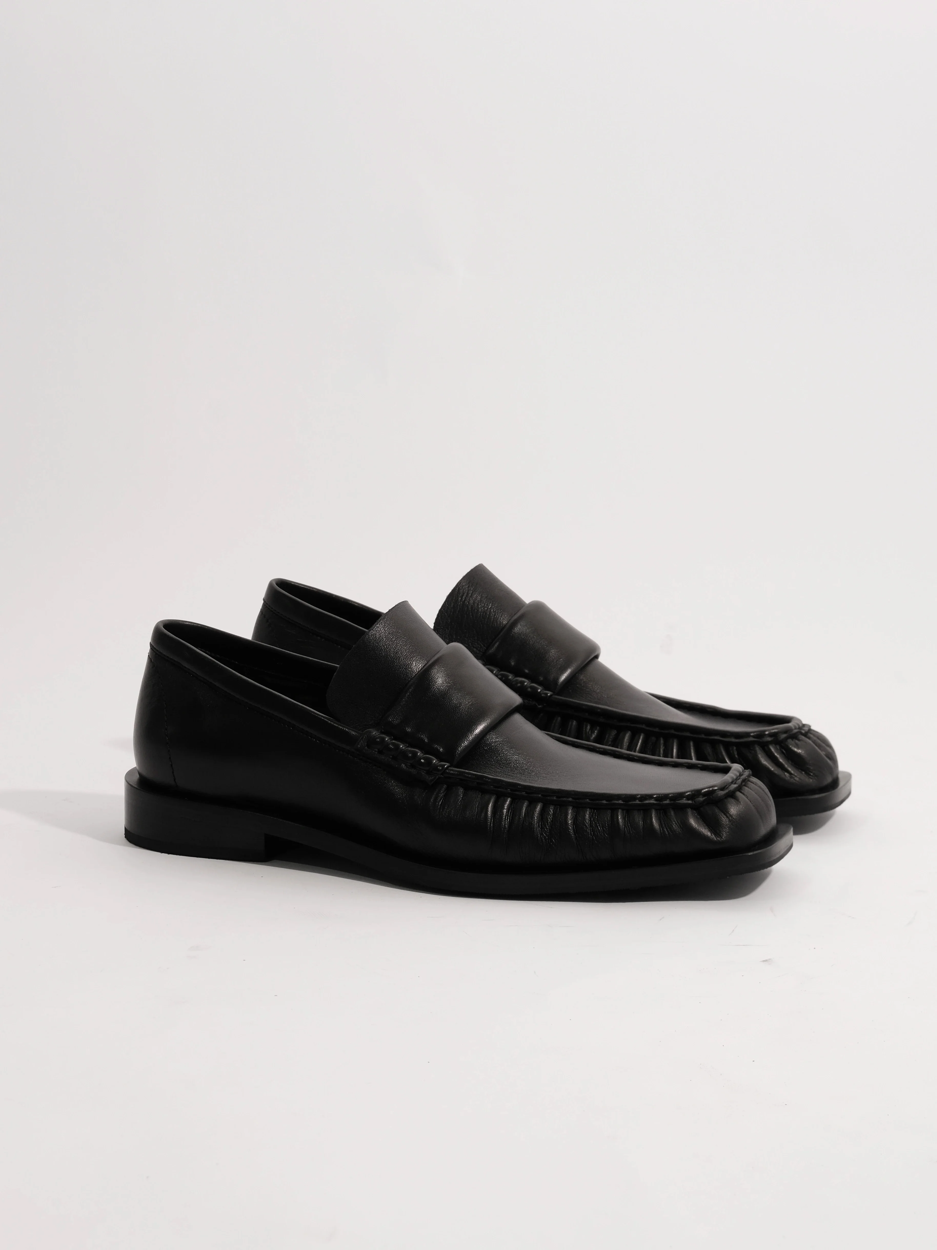 Black Square-Toe Pleated Penny Loafers - Image 3