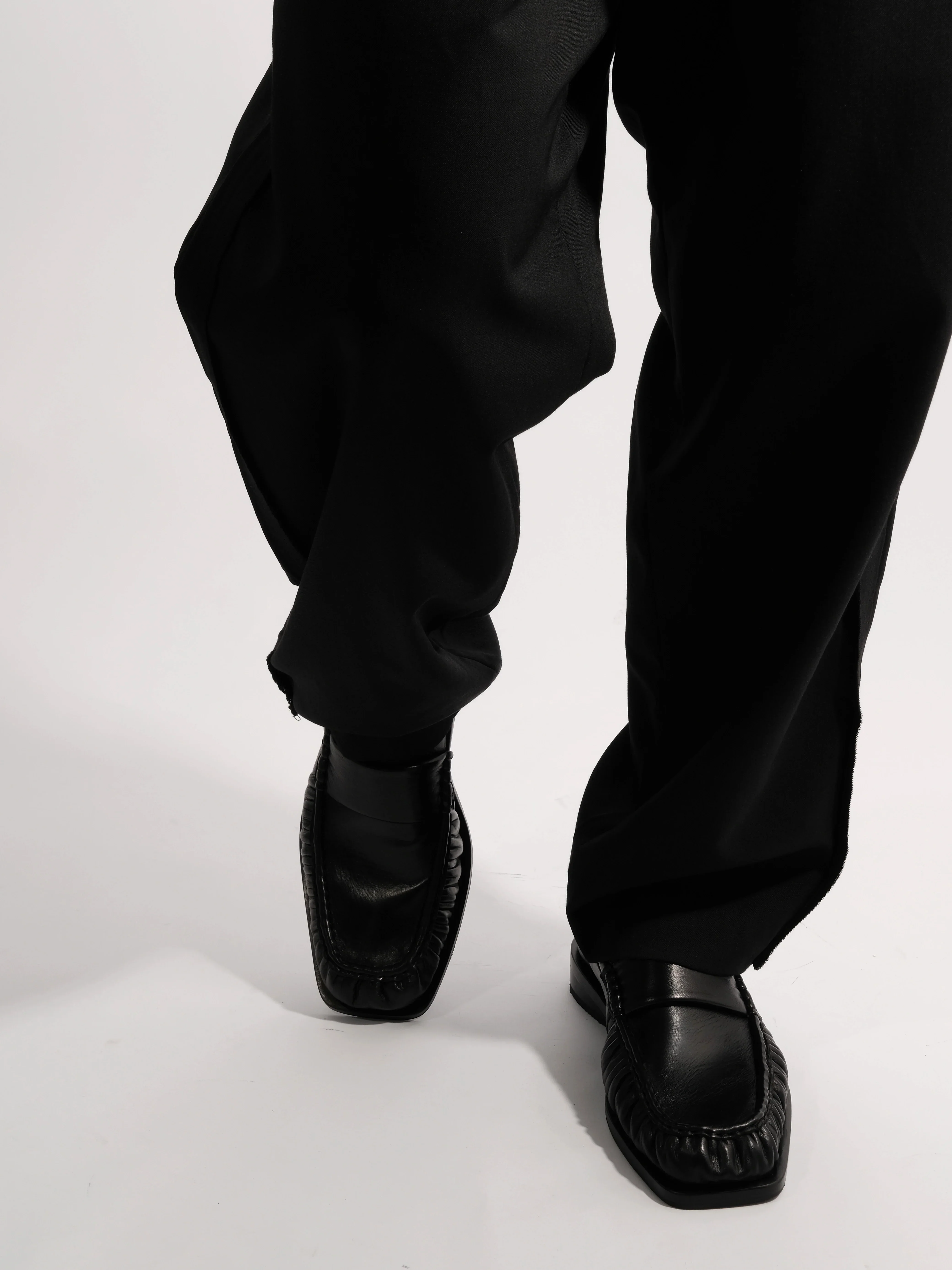 Black Square-Toe Pleated Penny Loafers - Image 8
