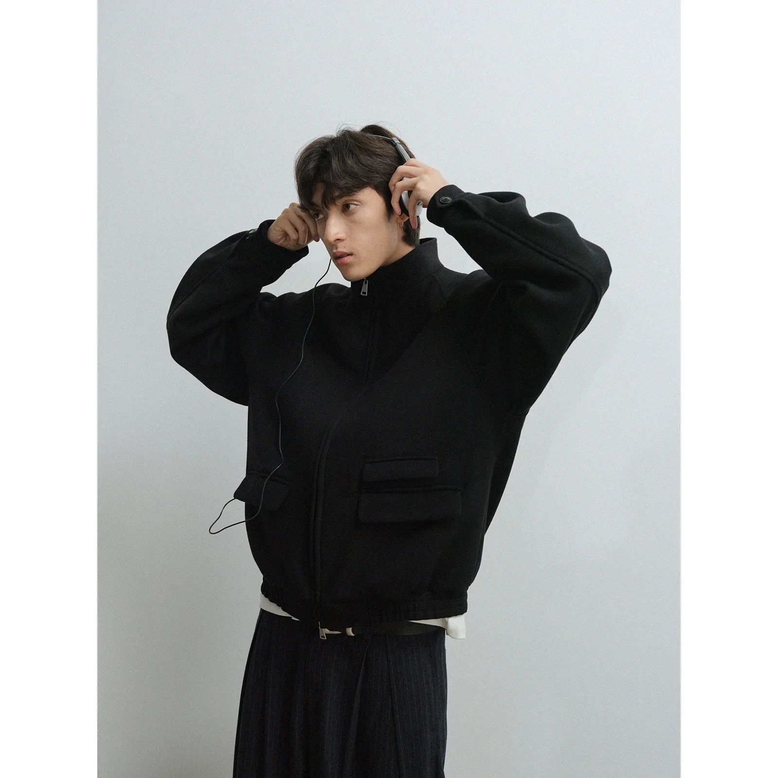 Black Stand Collar Embroidered Jacket - Image 2