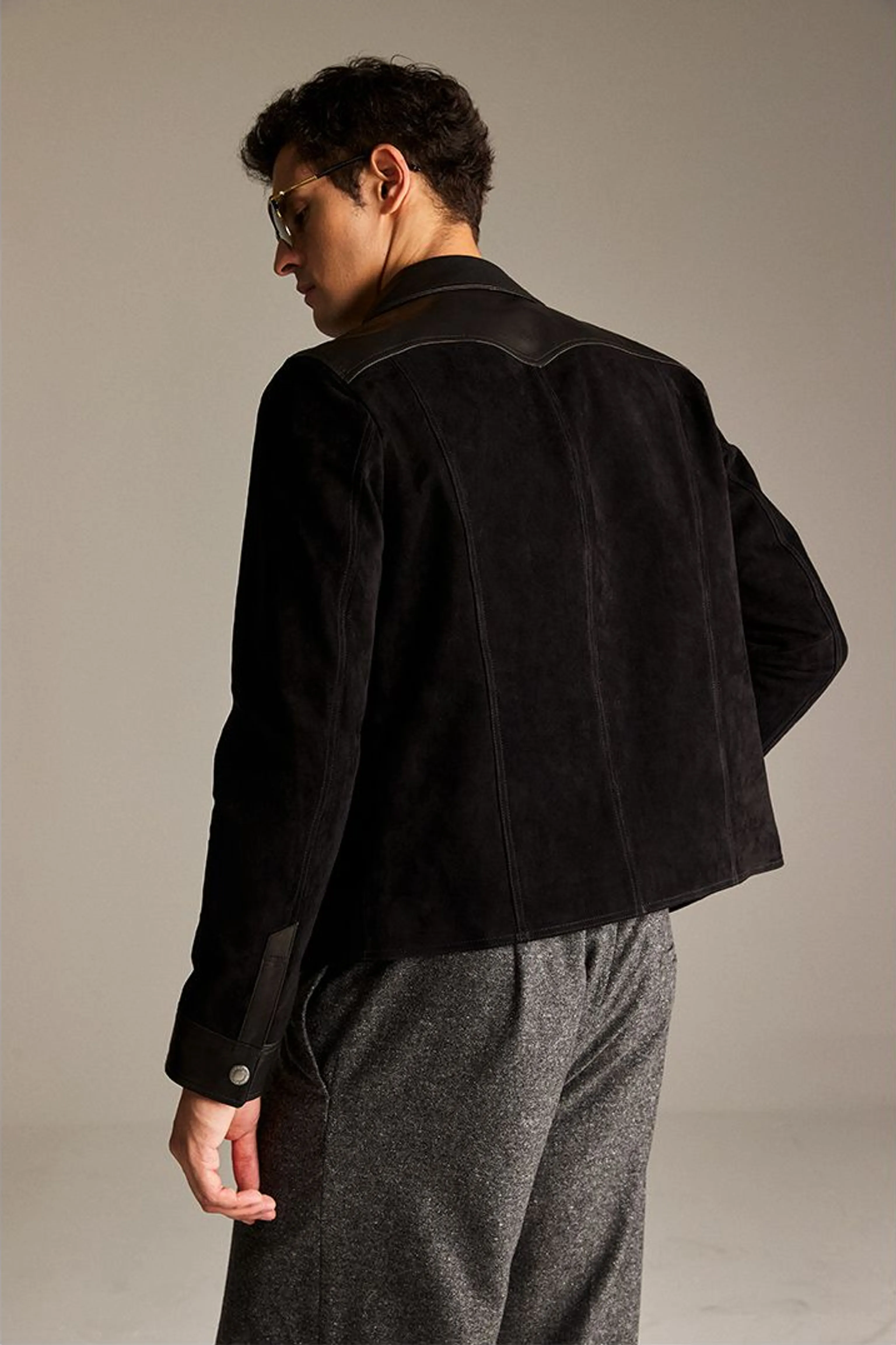 Black Suede-Leather Snap Shirt Jacket - Image 6