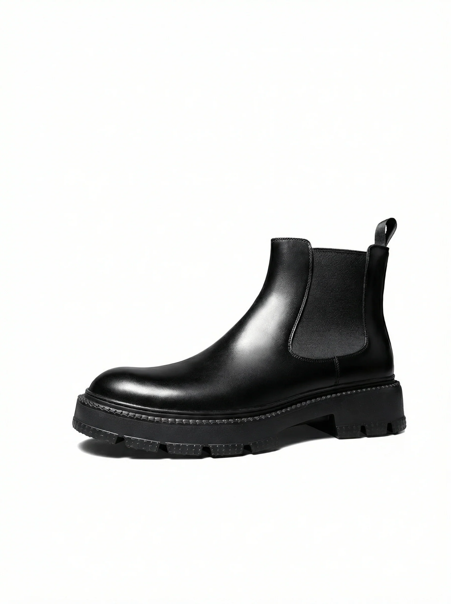 Black Top-Grain Leather Lug-Sole Chelsea Boot