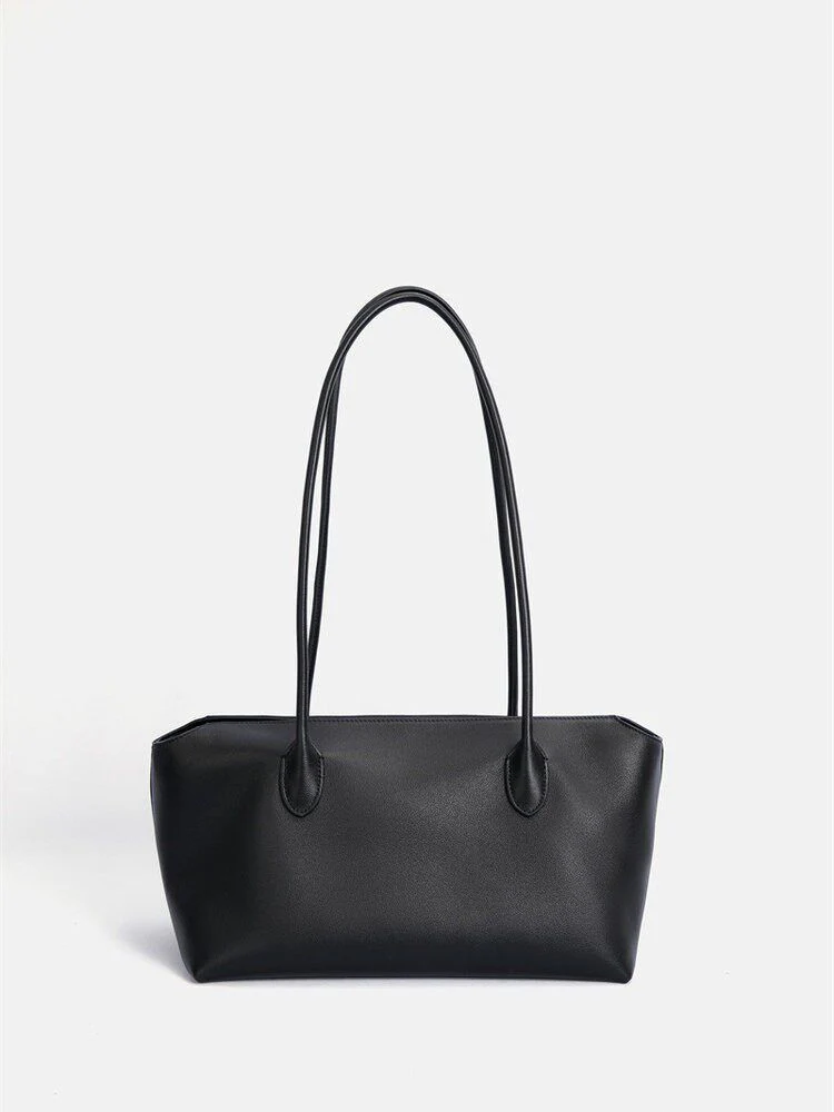 Black Top Grain Leather Shoulder Tote - Image 6