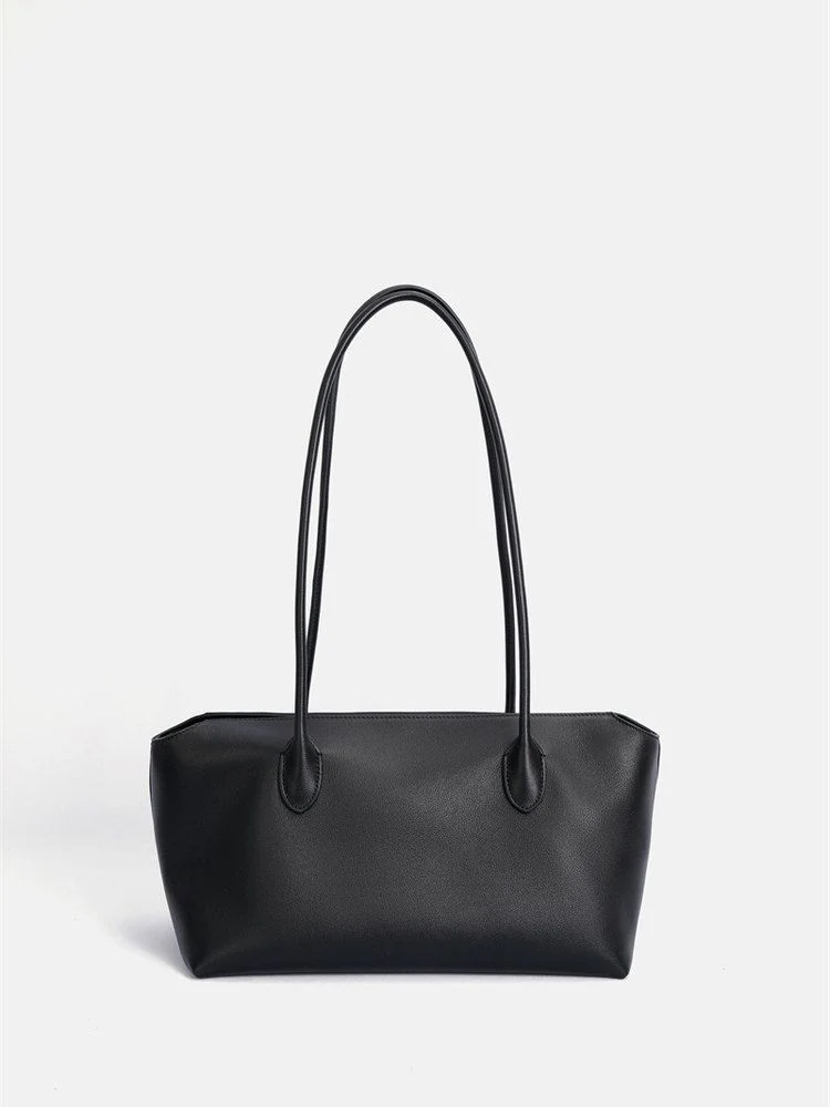Black Top Grain Leather Shoulder Tote - Image 7
