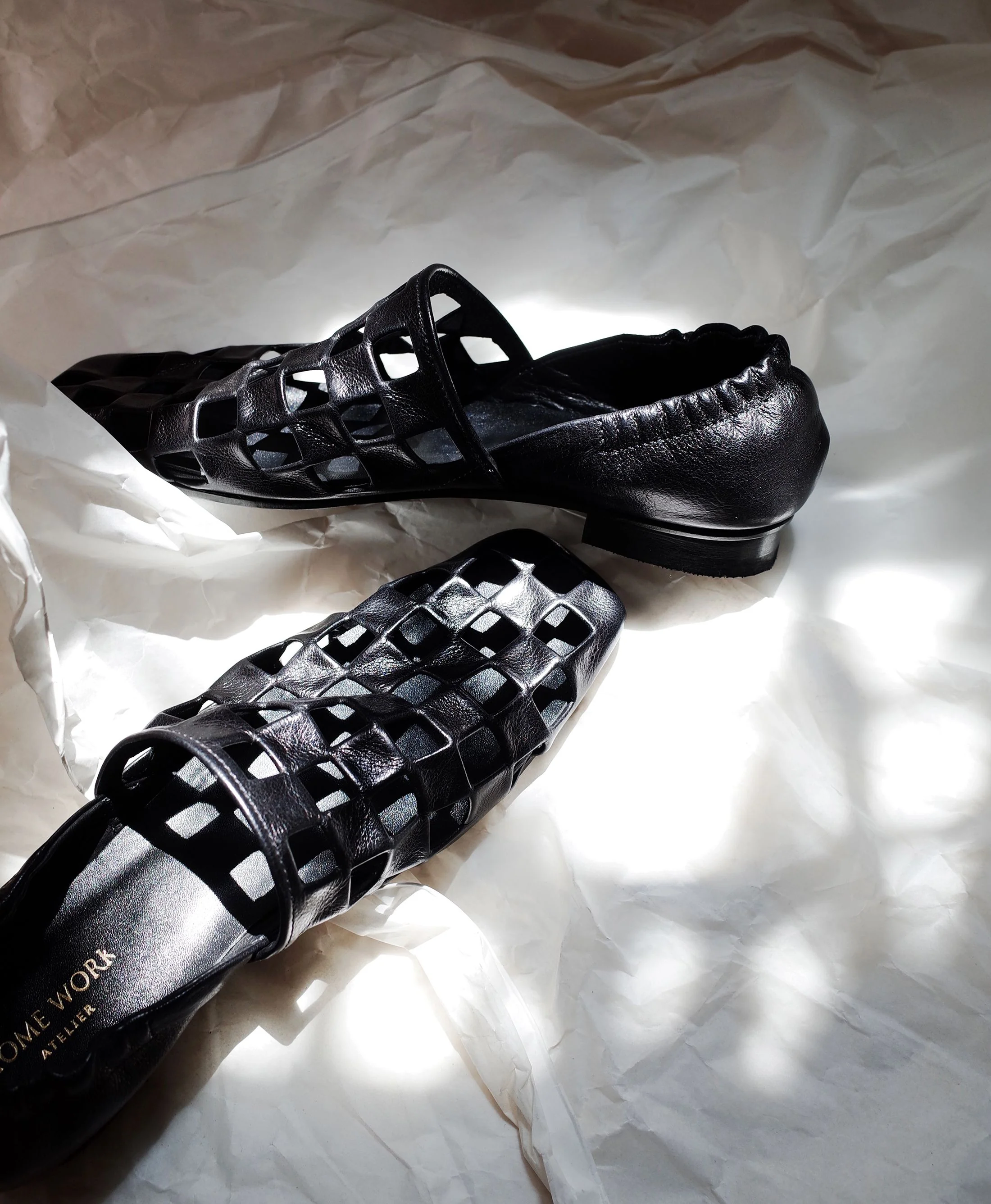 Black Woven Square Toe Flats - Image 2