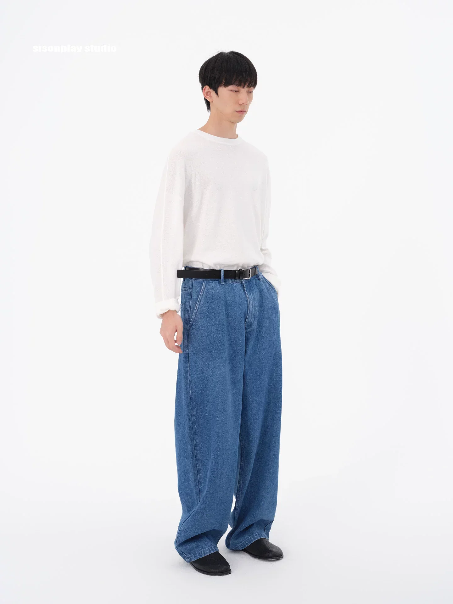 Blue Oversized Wide-Leg Washed Denim Jeans - Image 3
