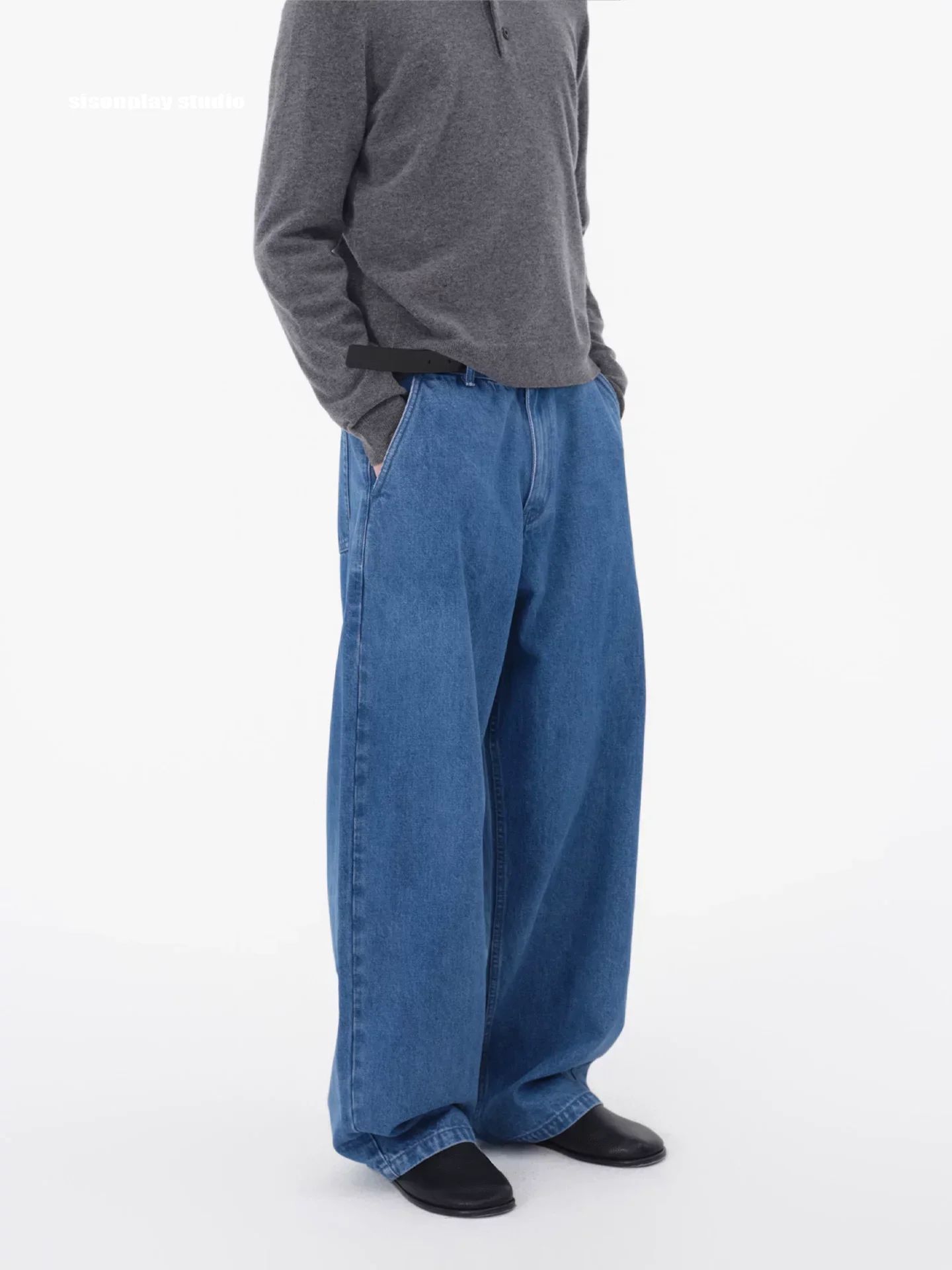 Blue Oversized Wide-Leg Washed Denim Jeans - Image 5
