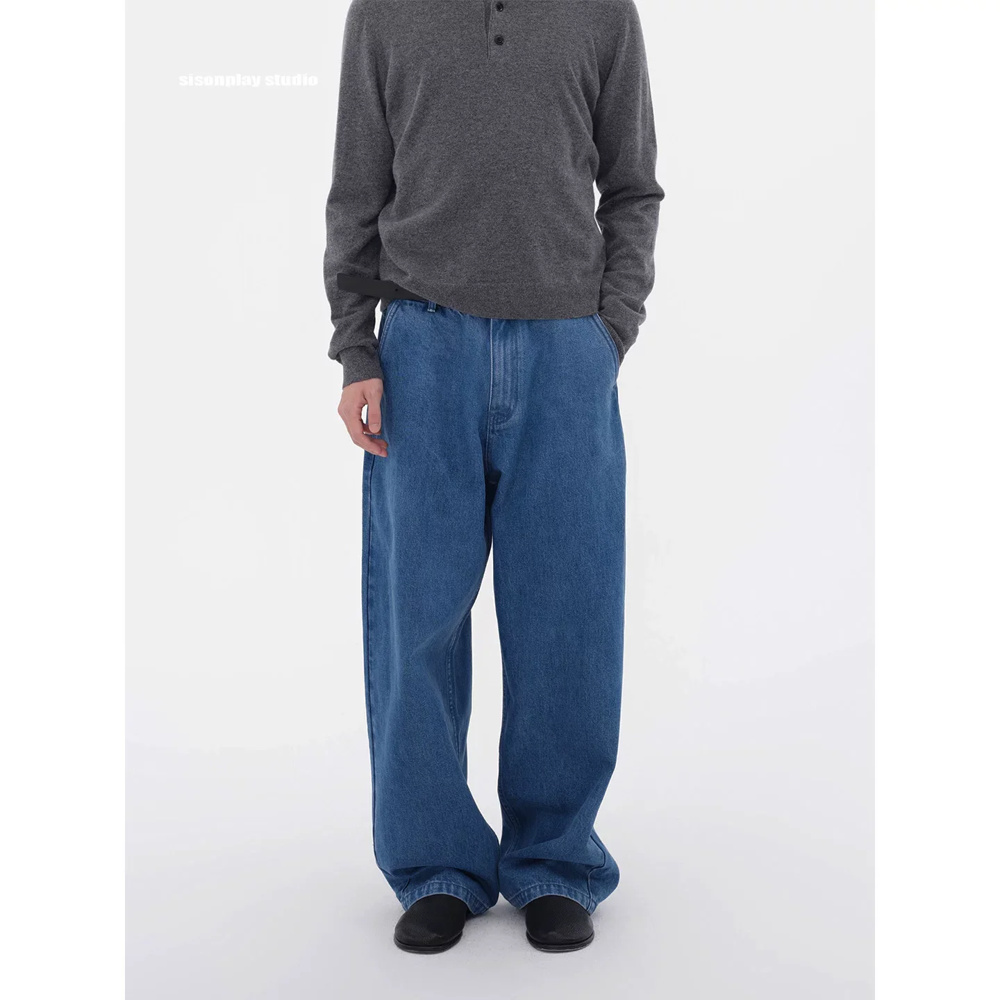 Blue Oversized Wide-Leg Washed Denim Jeans - Image 6
