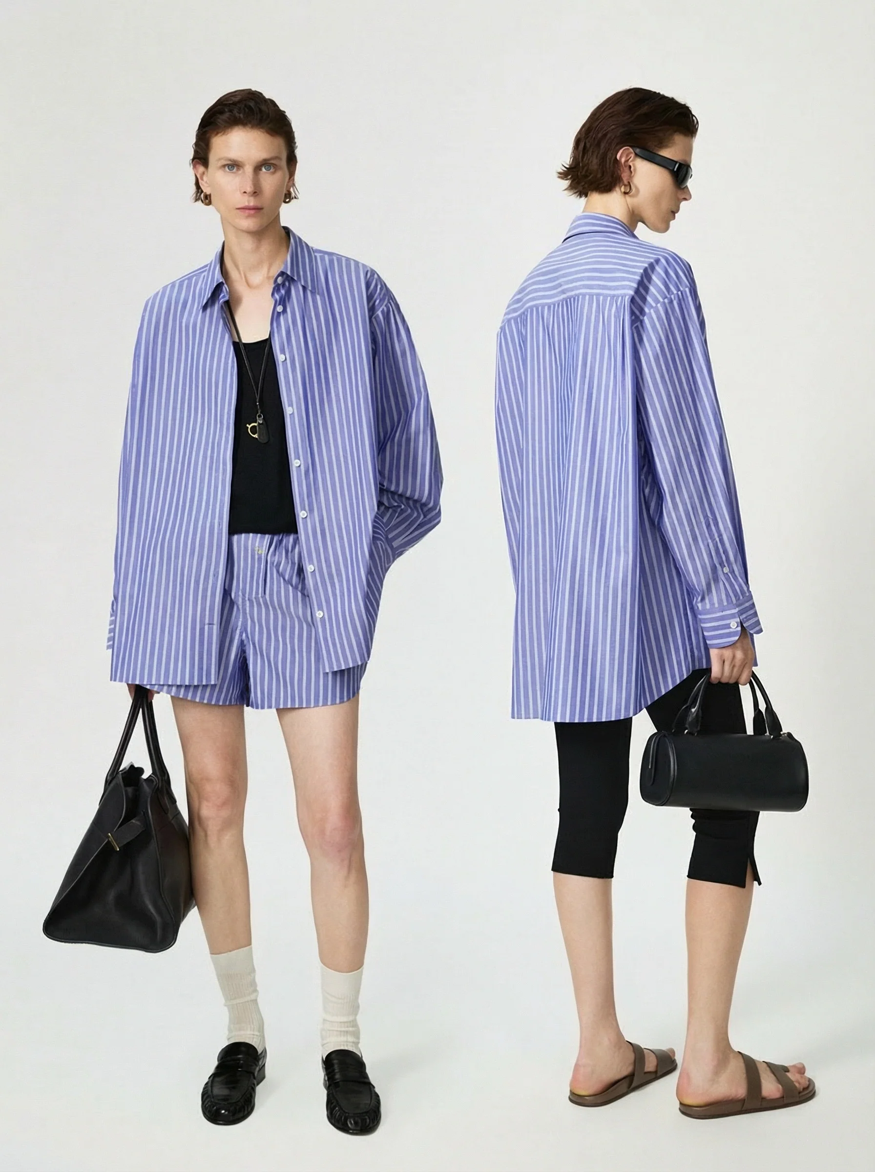 Blue Pinstripe Shirt and Shorts Set - Image 2