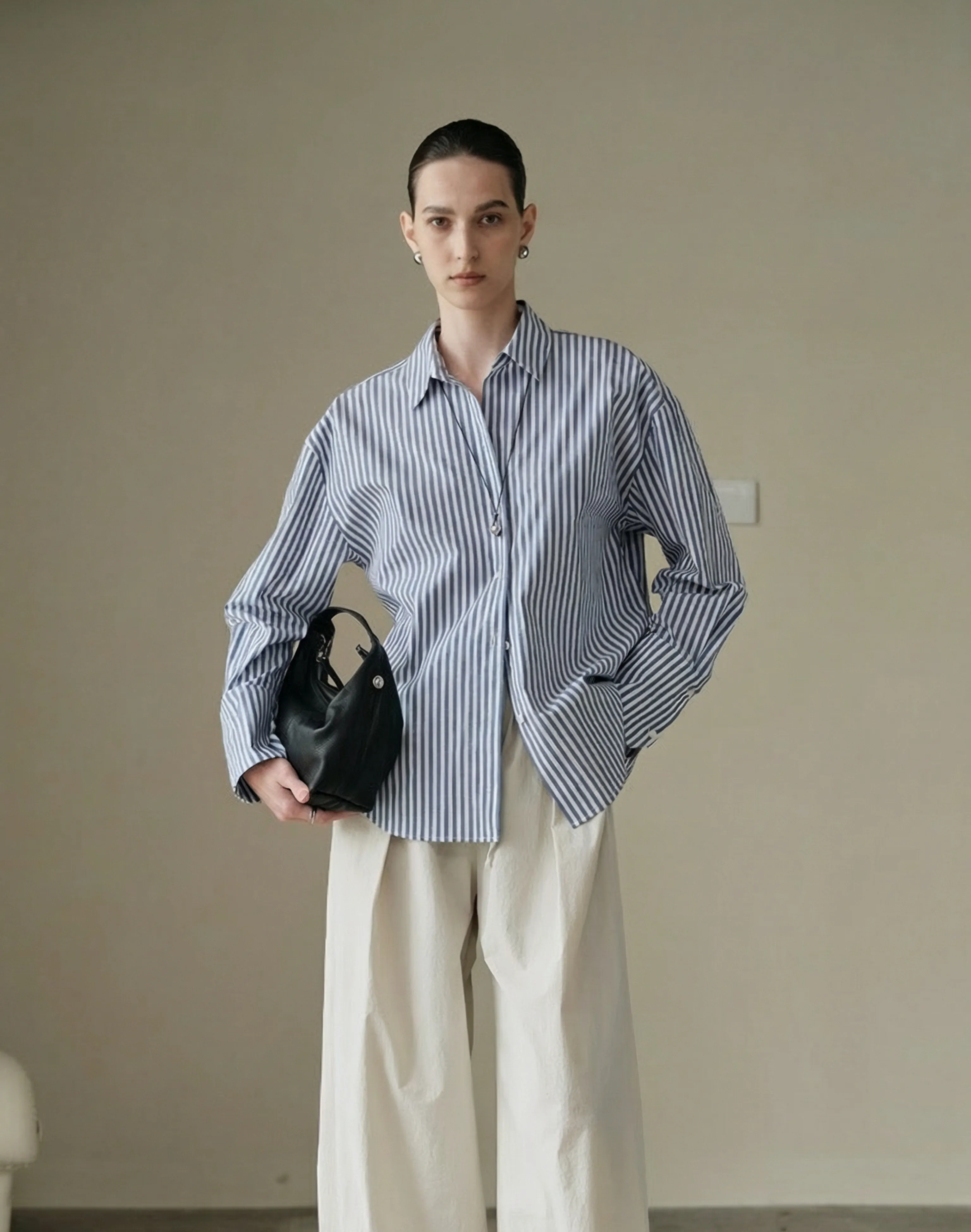 Blue Stripe Oversized Button-Up Shirt
