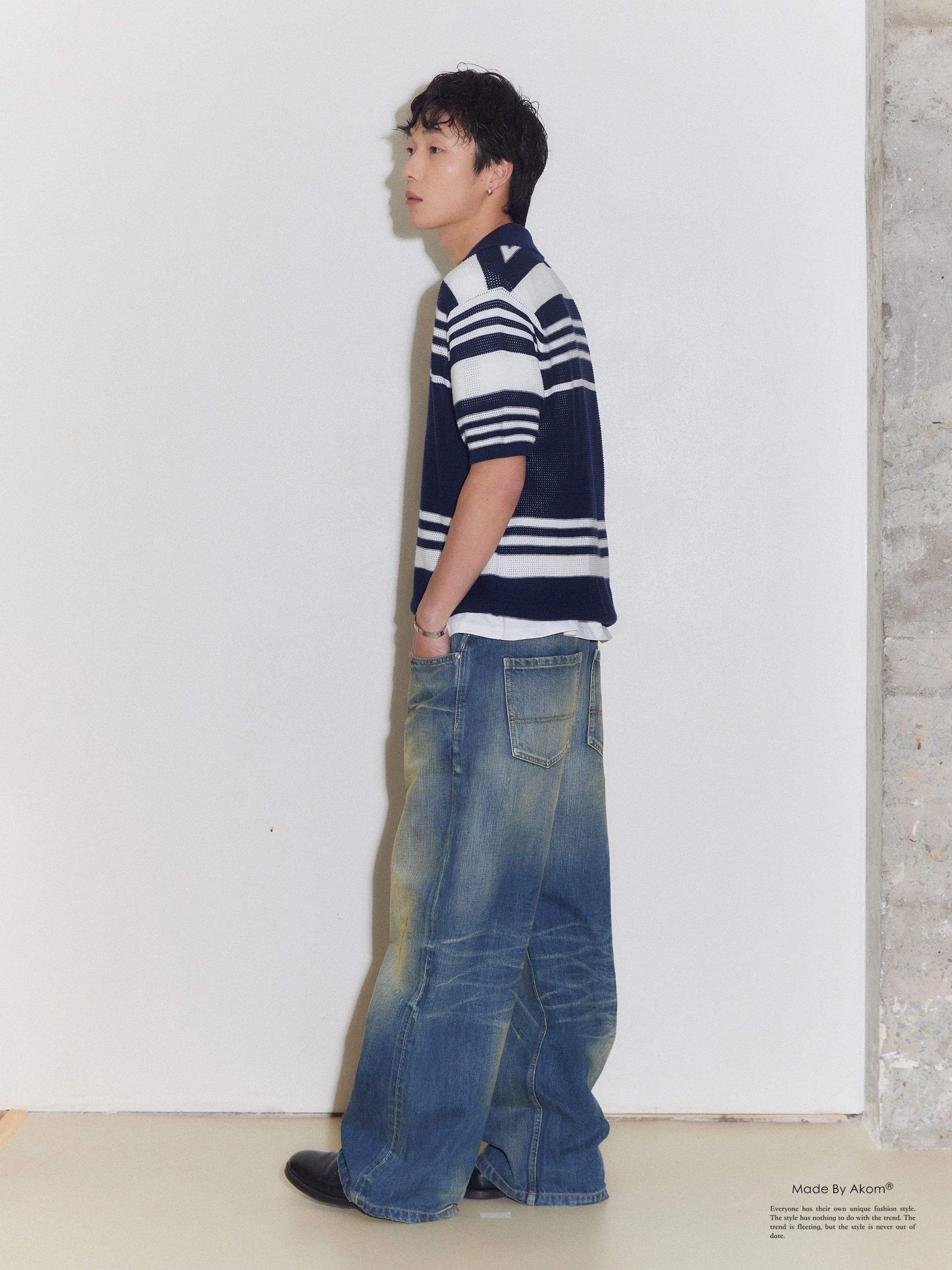 Blue Striped Cotton Polo Sweater - Image 5