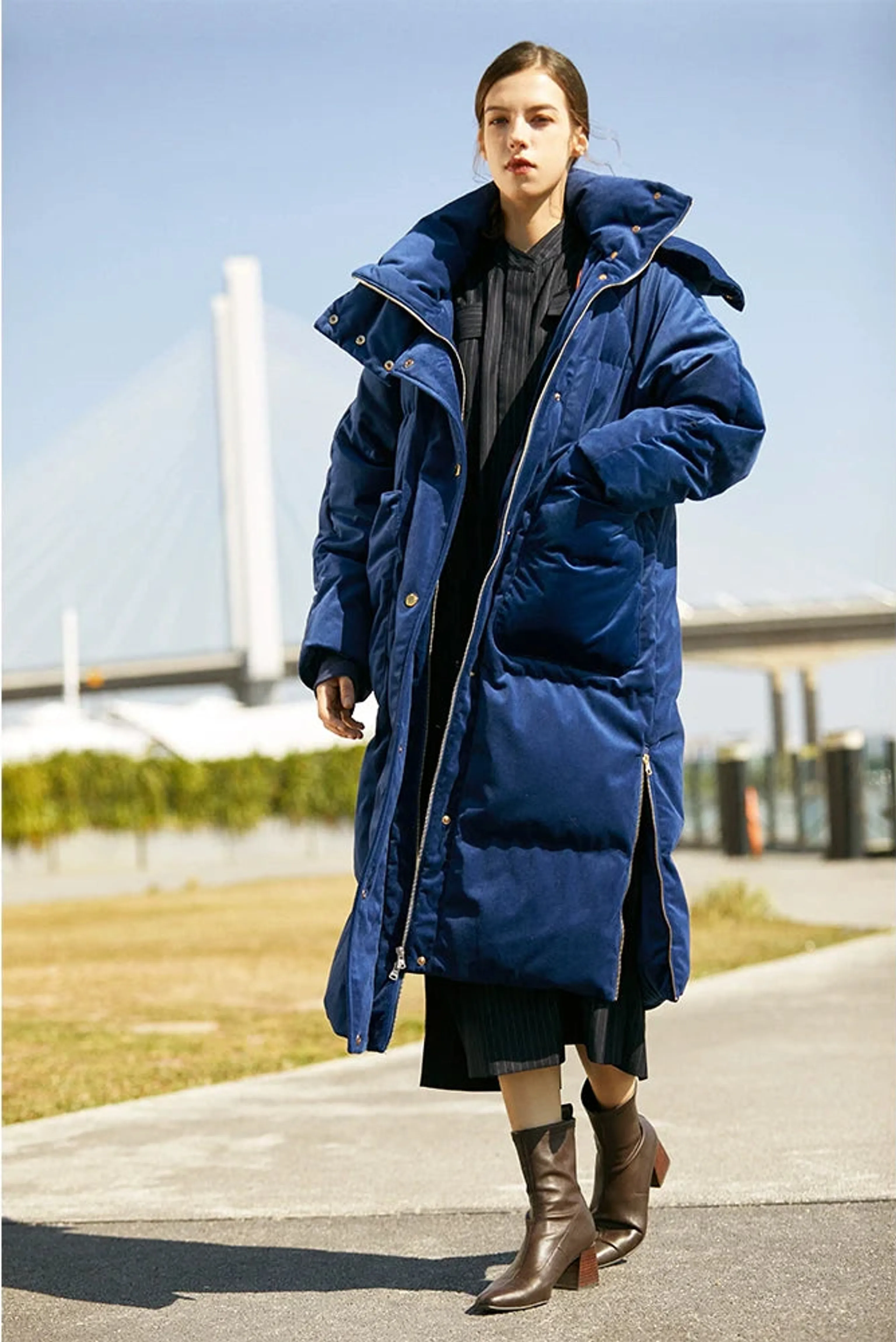 Blue Velvet Down Coat - Image 3