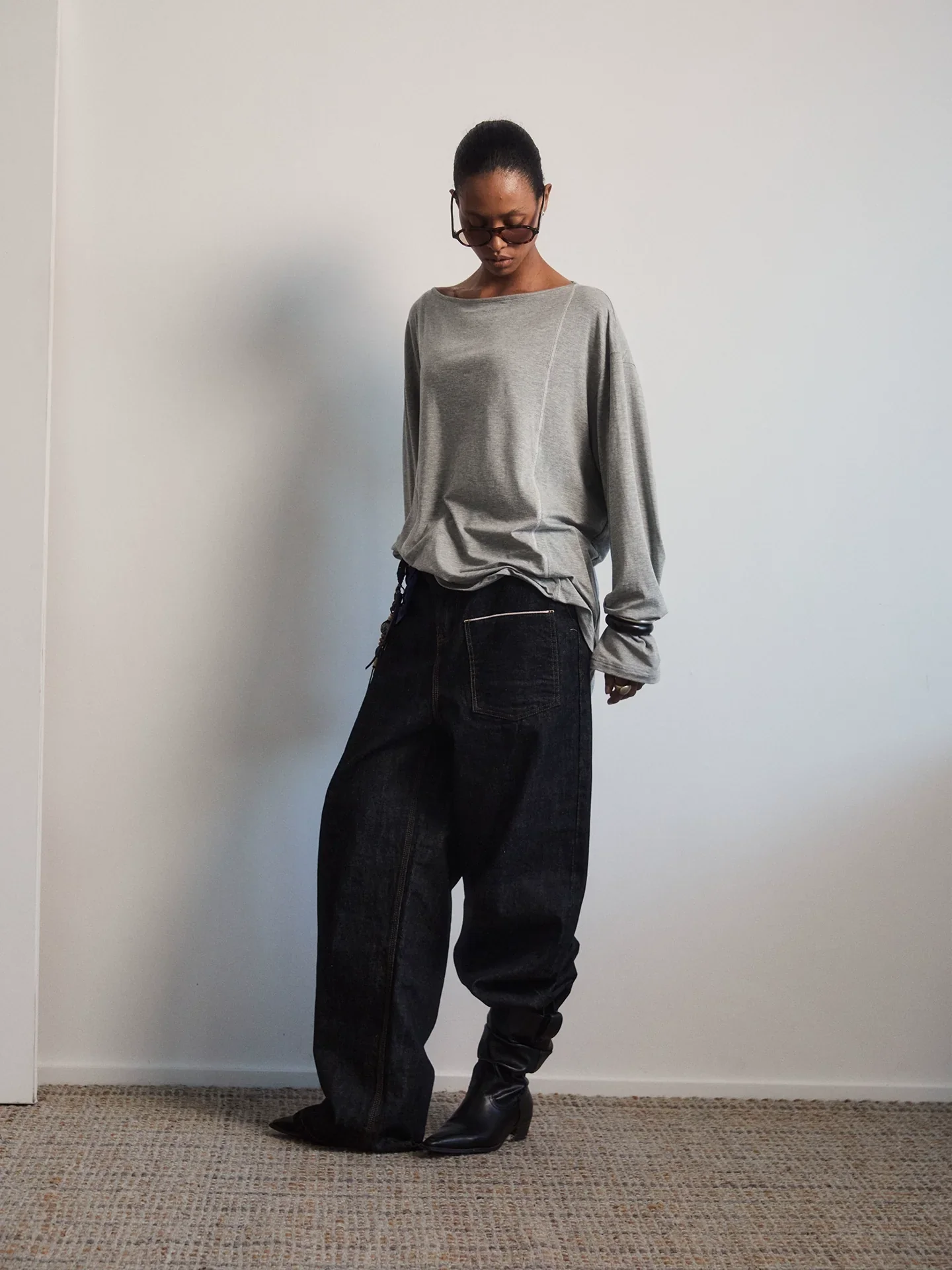 Boat Neck Relaxed Long Sleeve Tee - Image 2