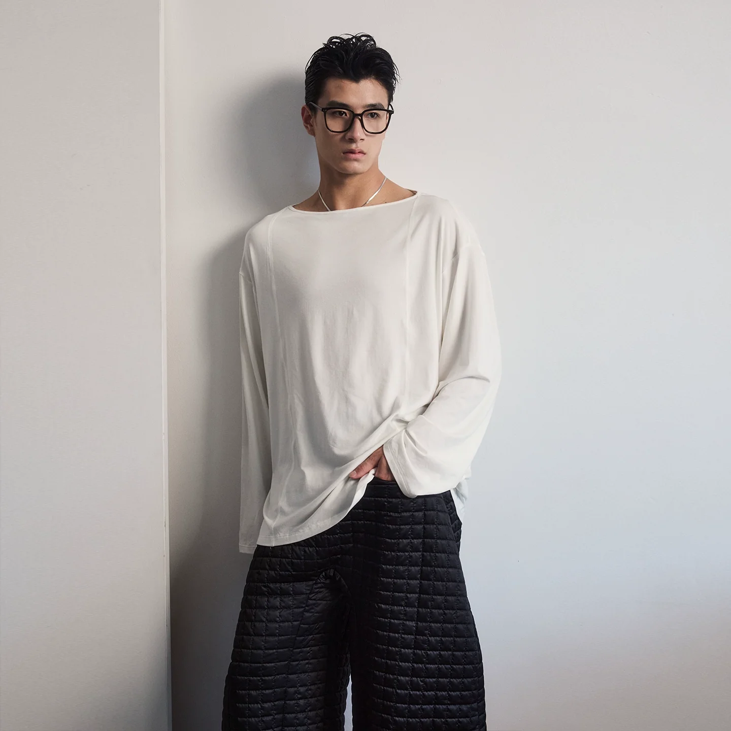 Boat Neck Relaxed Long Sleeve Tee - Image 4