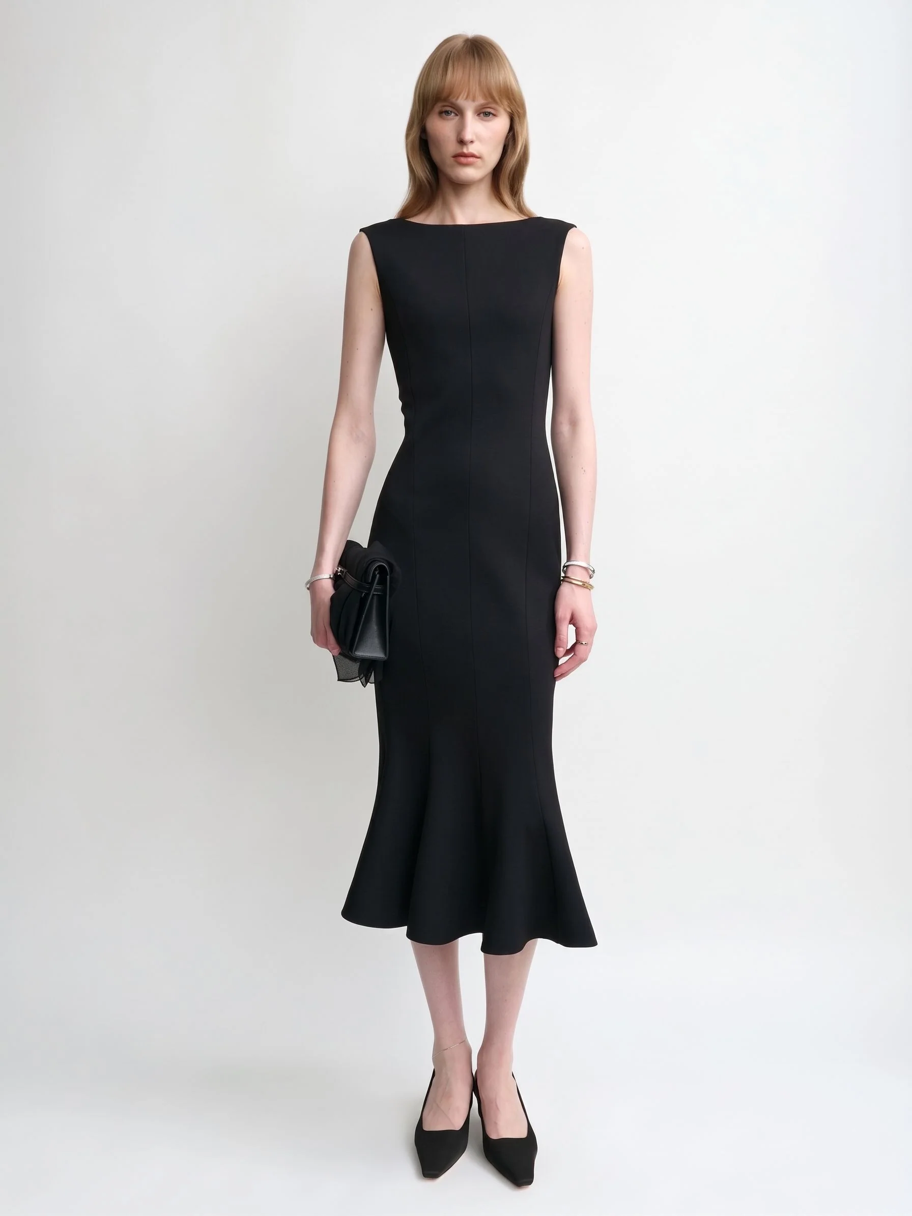 Boatneck Flare Midi Dress