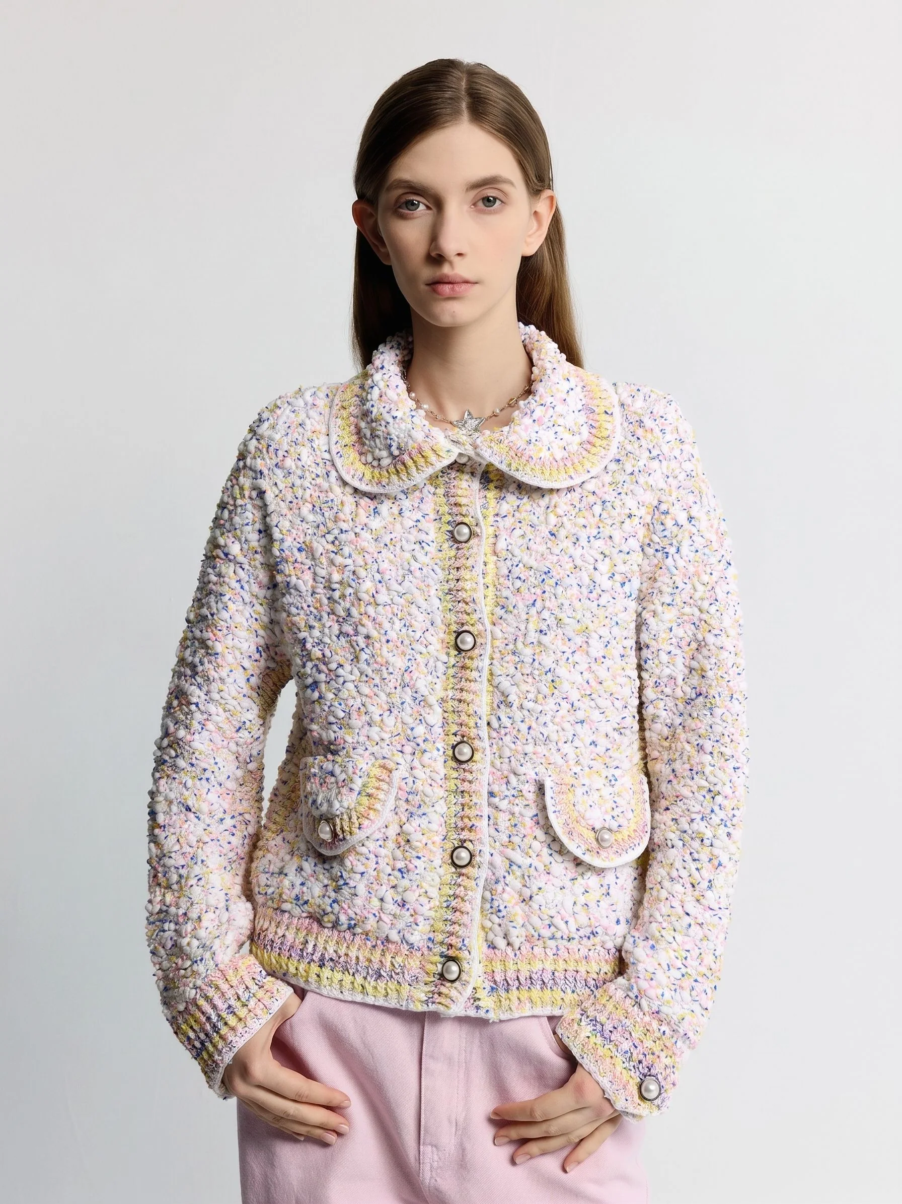 Bouclé Collar Cardigan