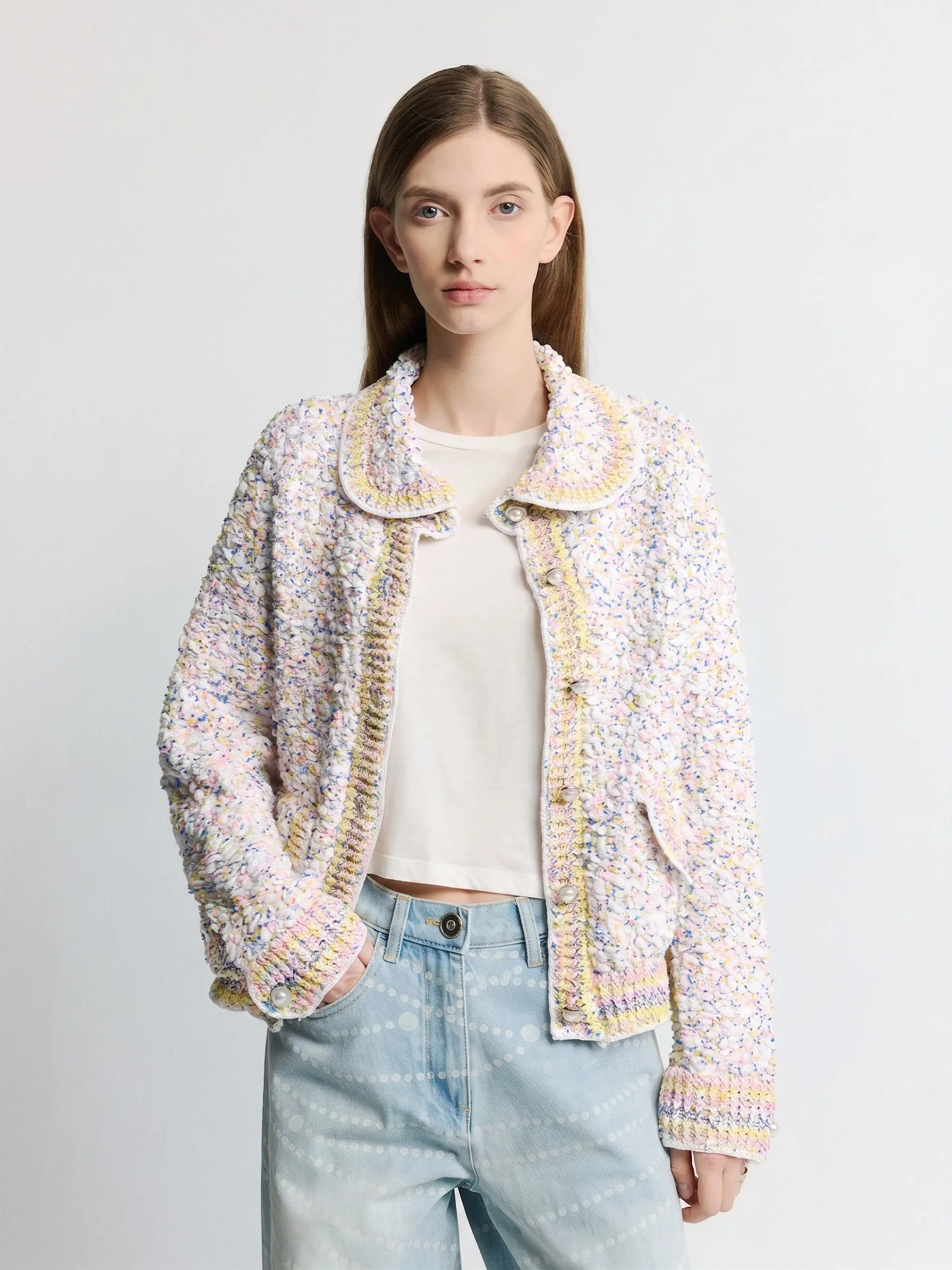 Bouclé Collar Cardigan - Image 6