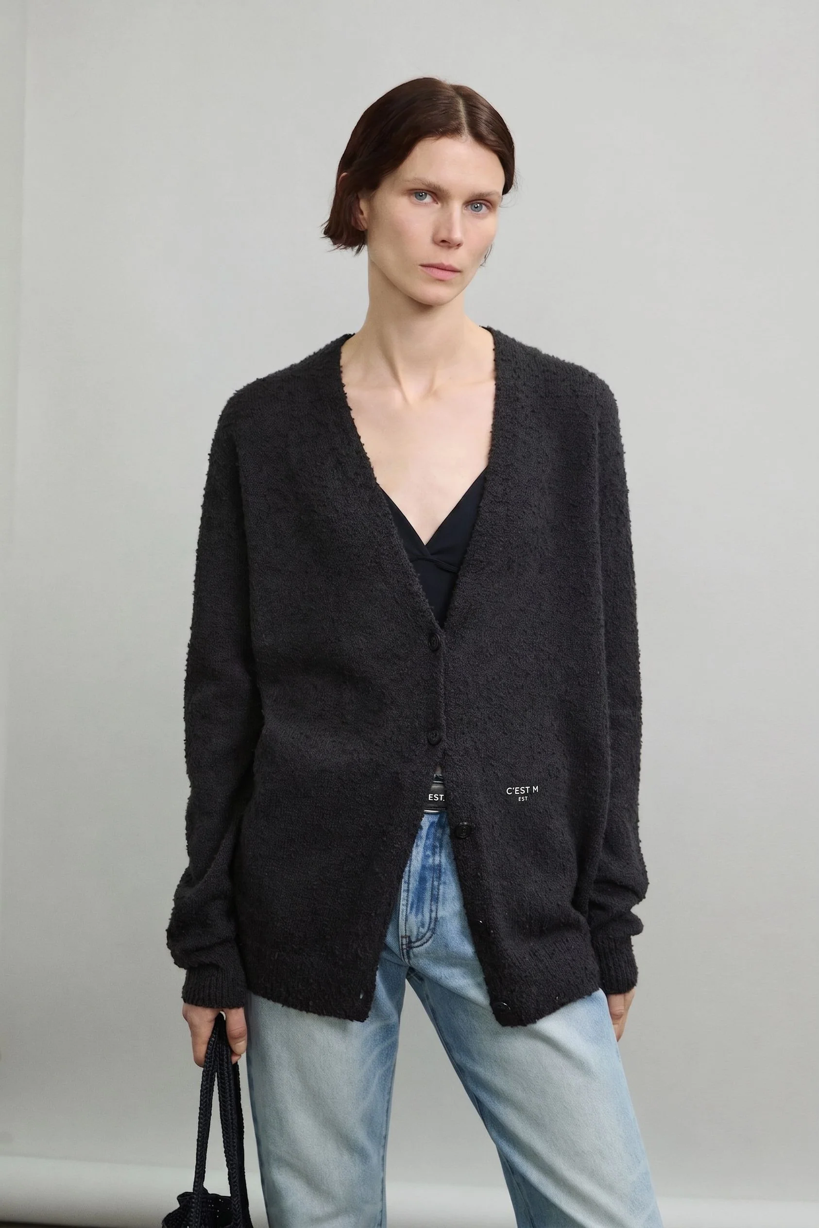 Bouclé V-Neck Cardigan - Image 3