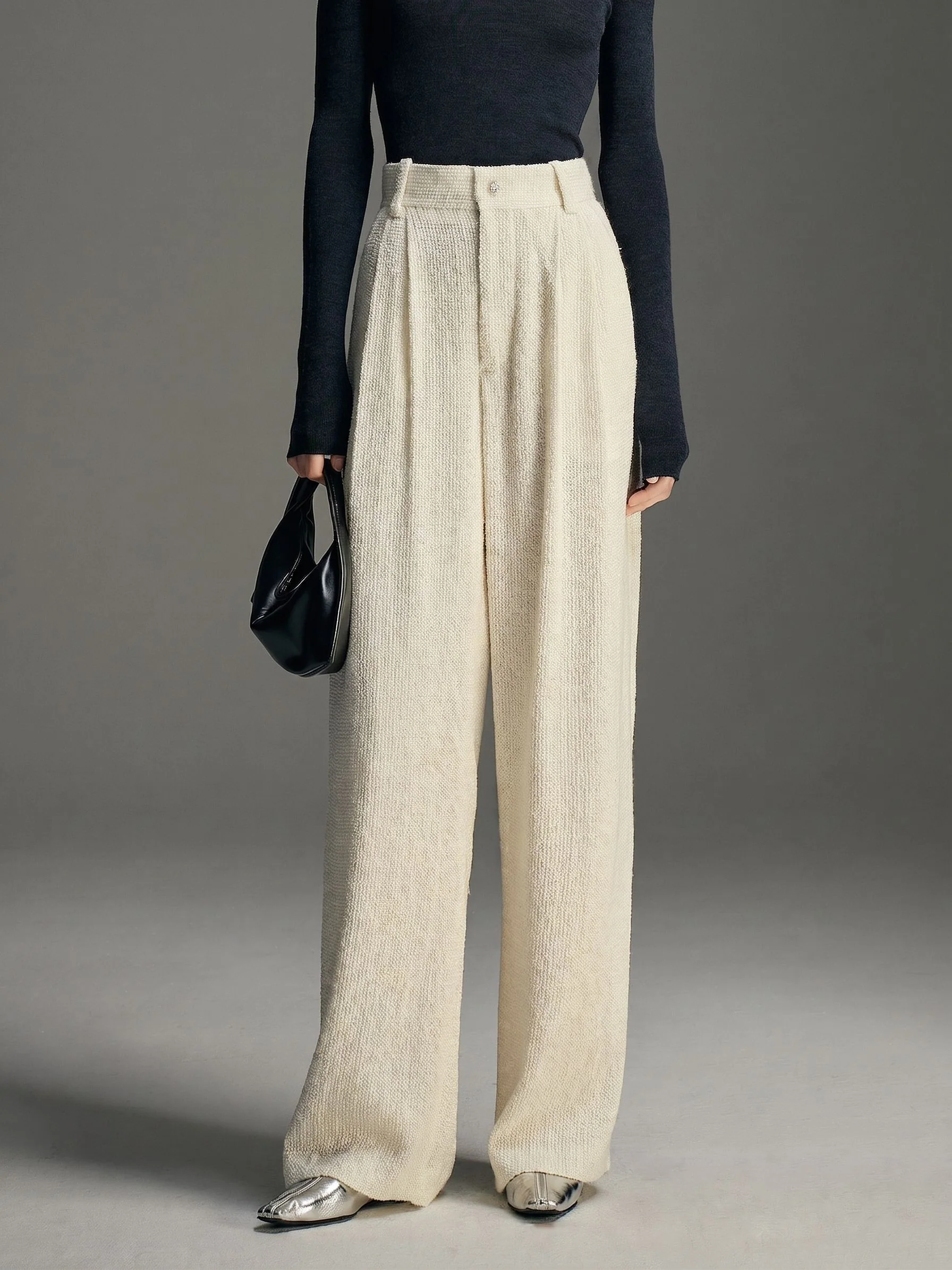 Bouclé Wide-Leg Trousers