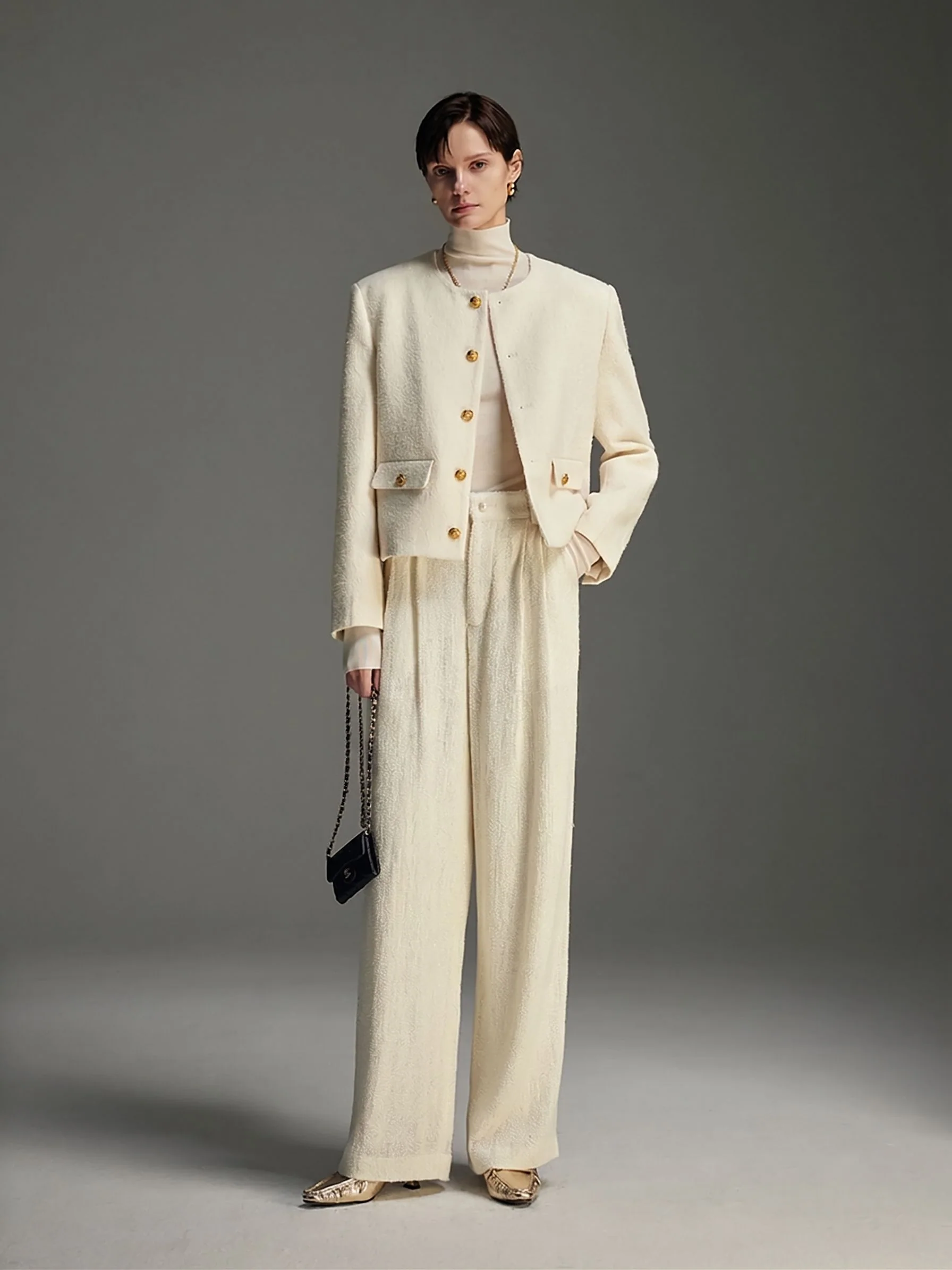 Bouclé Wide-Leg Trousers - Image 2