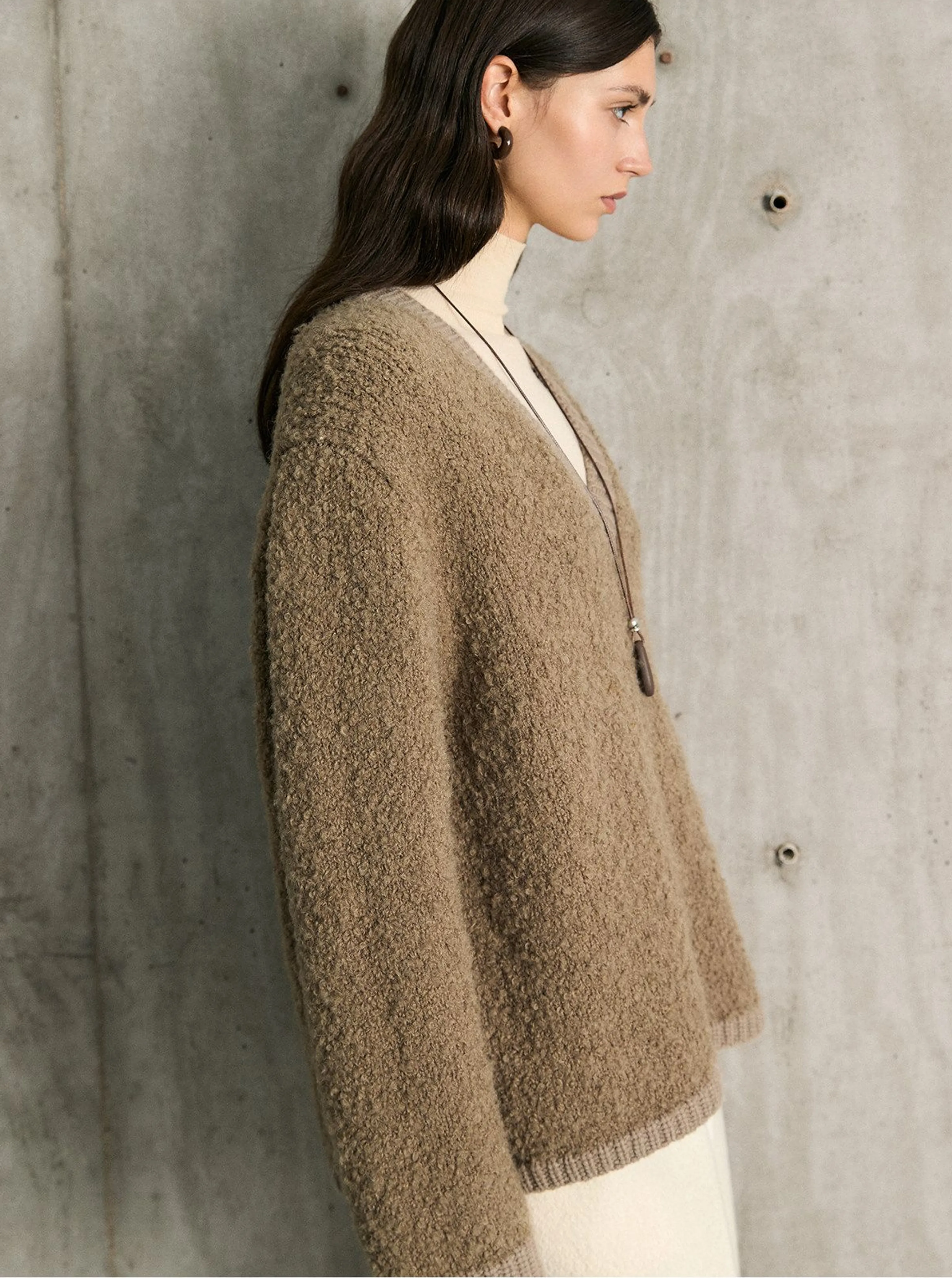 Bouclé Wool V-Neck Sweater - Image 5