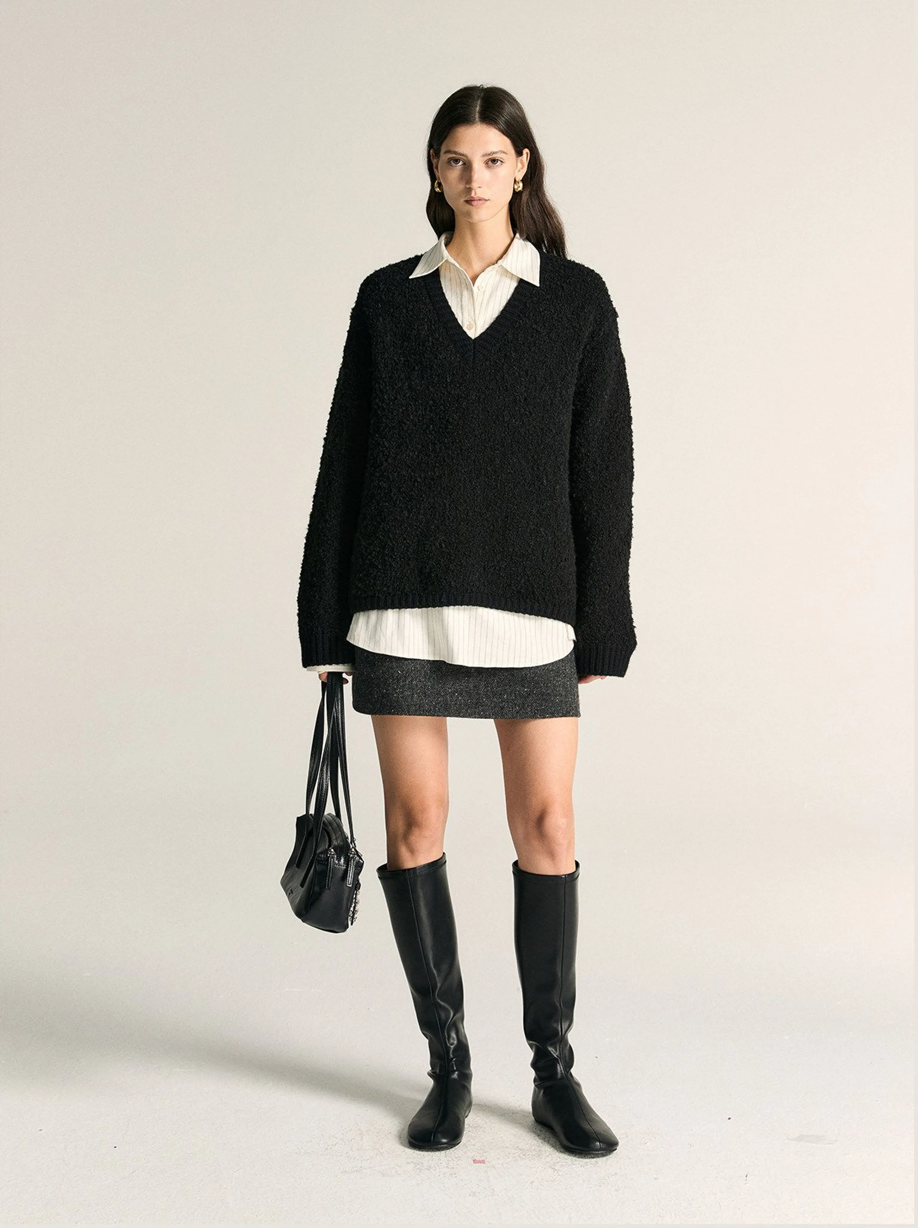 Bouclé Wool V-Neck Sweater - Image 6
