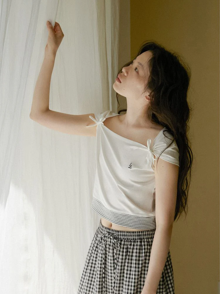 Bow Shoulder Crop Top