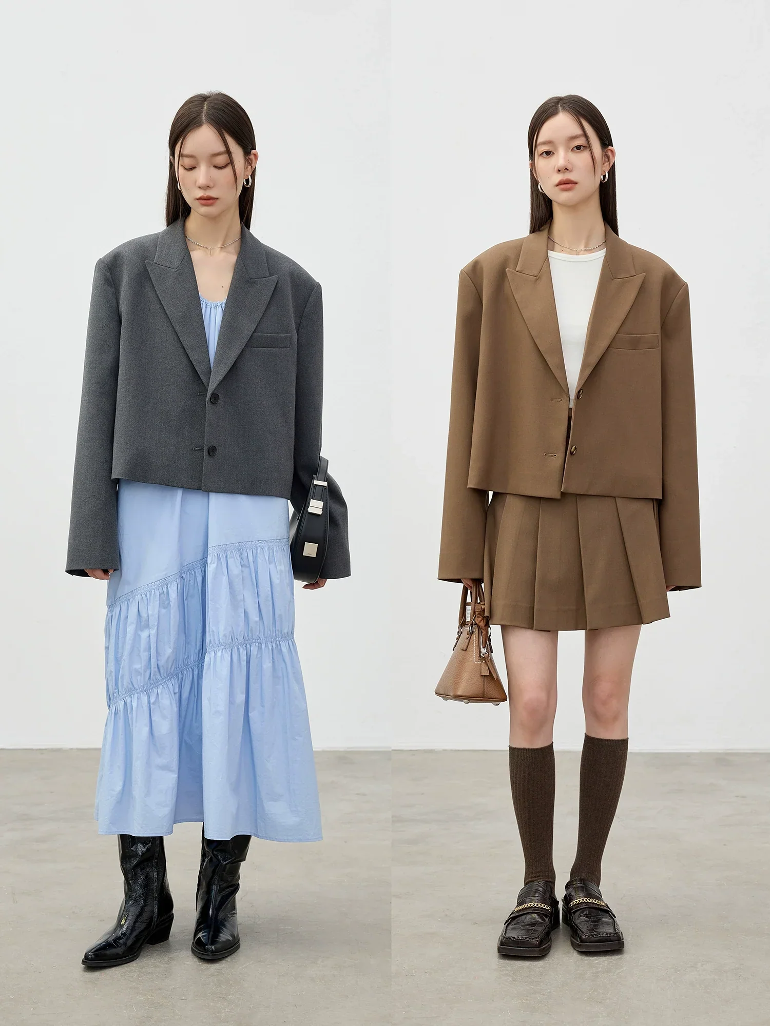 Boxy Pleated Skirt and Oversized Blazer Ensemble - Image 2