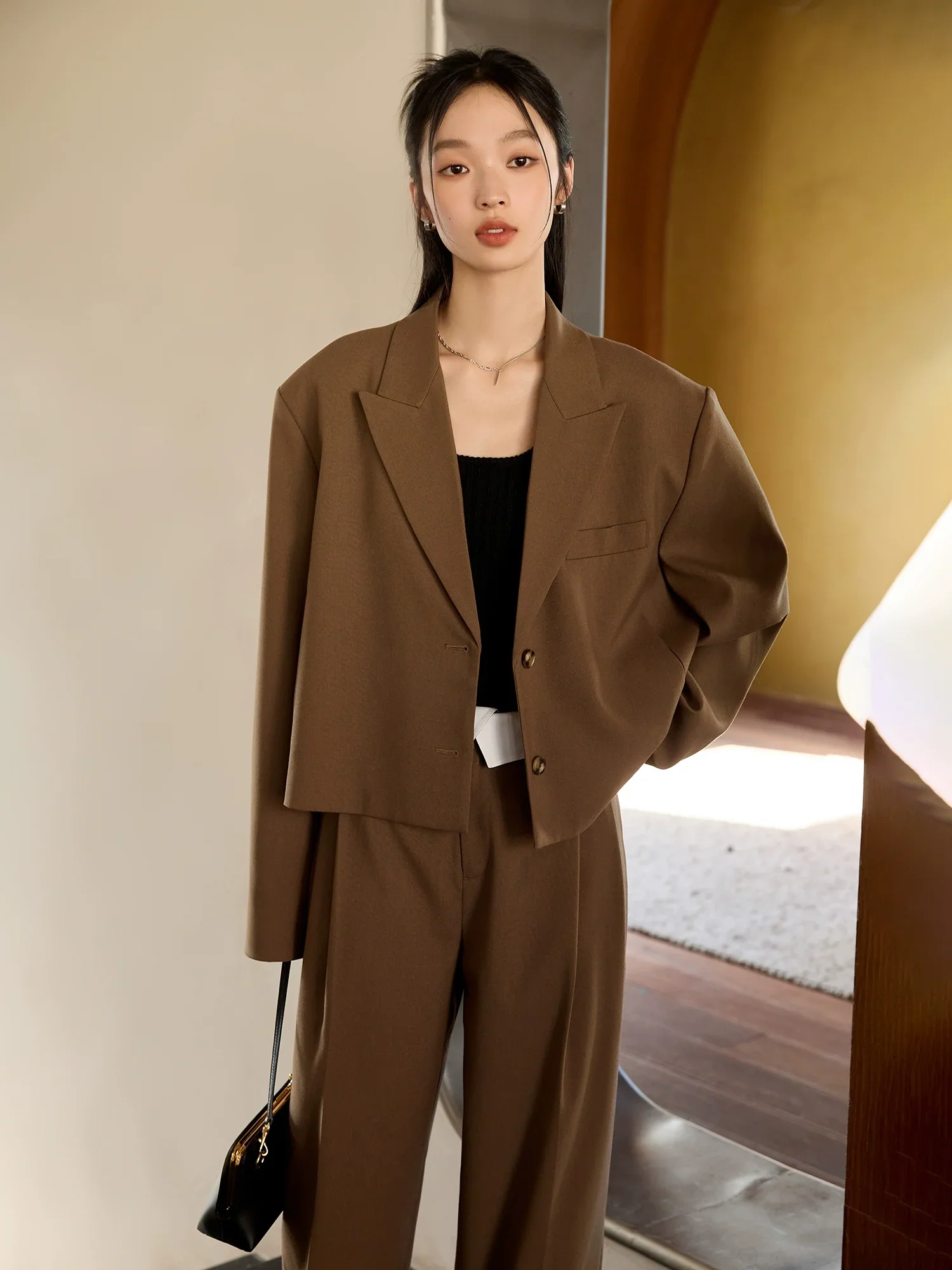 Boxy Pleated Skirt and Oversized Blazer Ensemble - Image 3