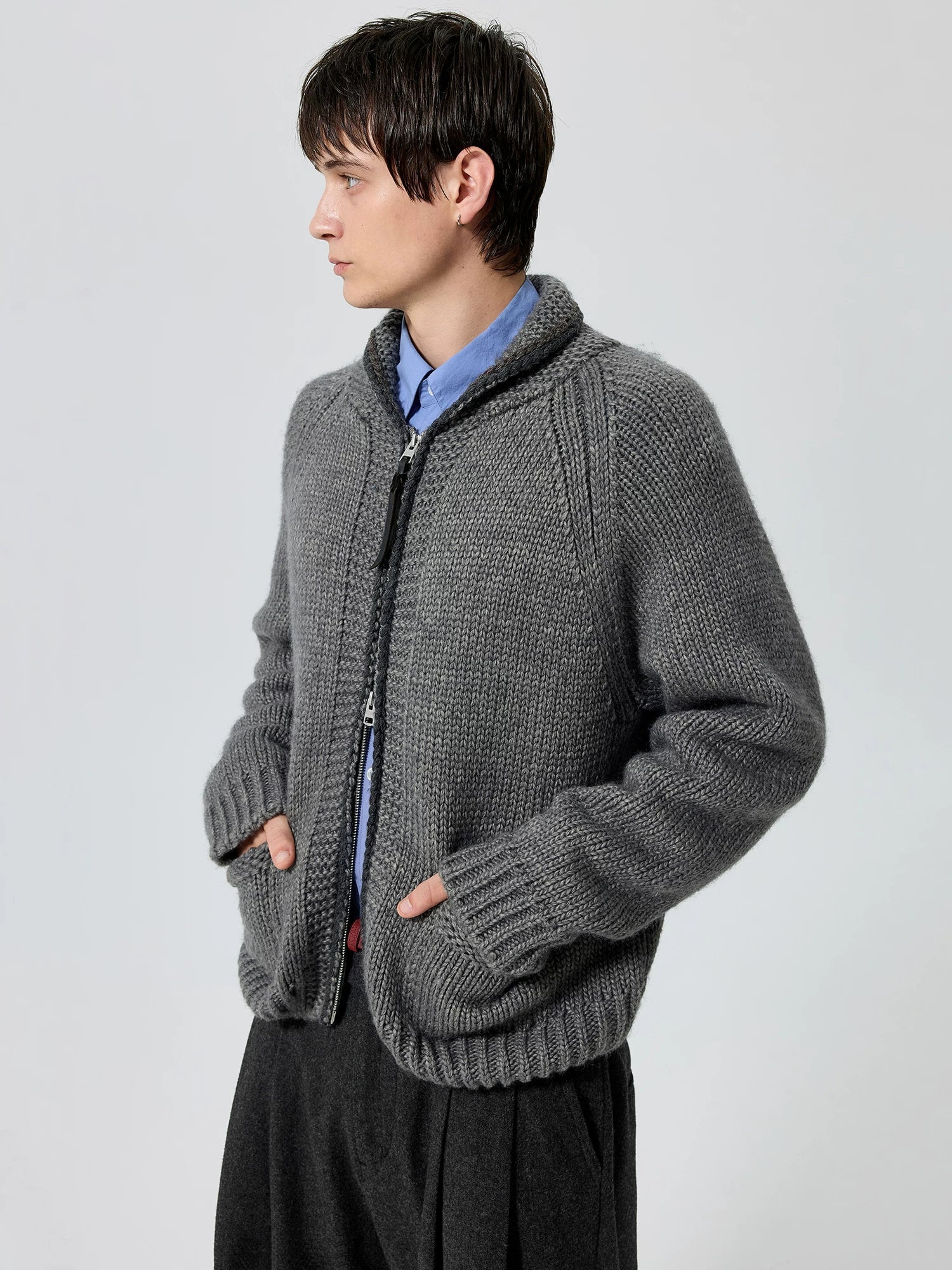 Braided Zip Wool-Blend Cardigan
