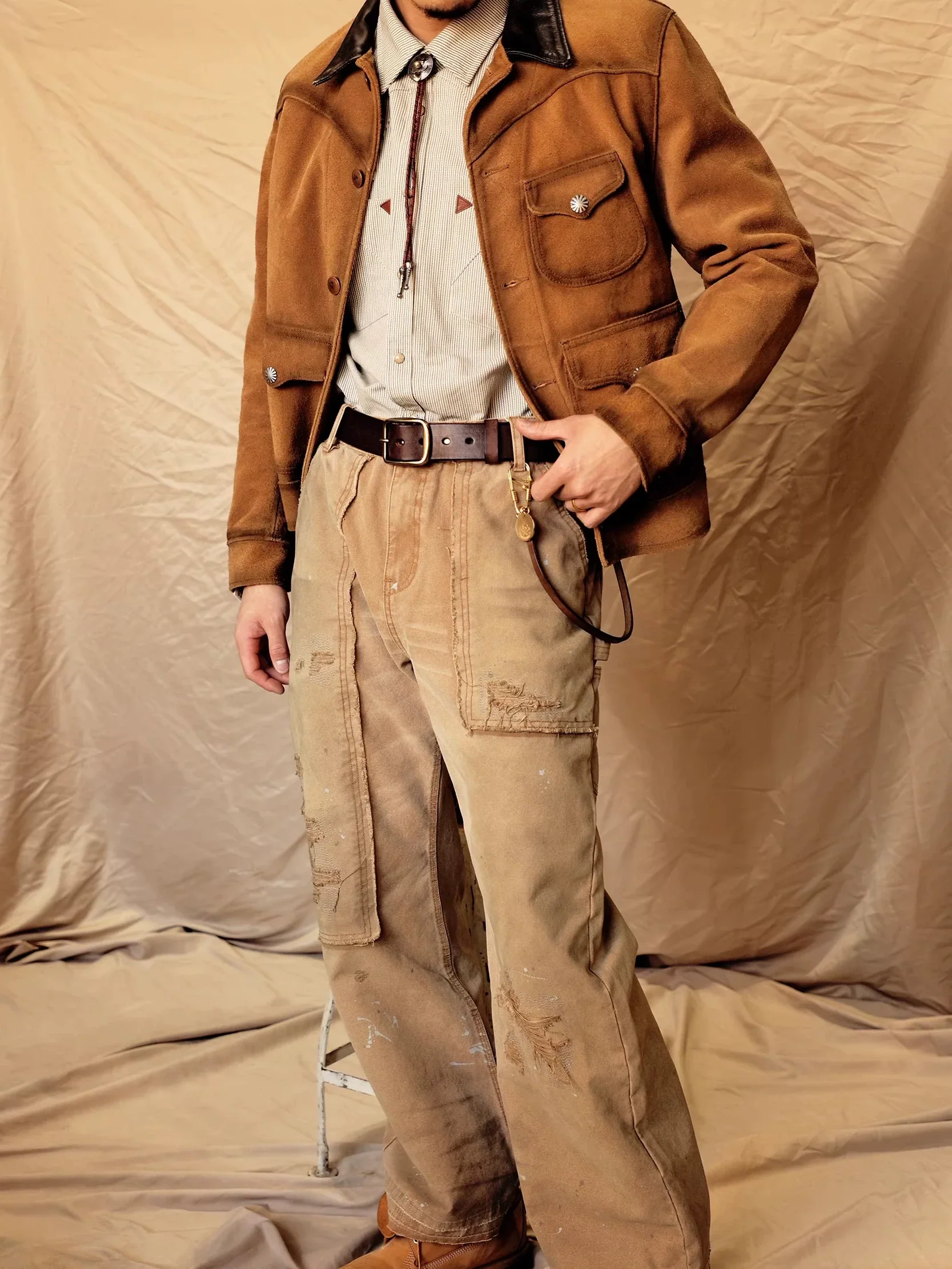 Brass Buckle Leather Belt - Image 3