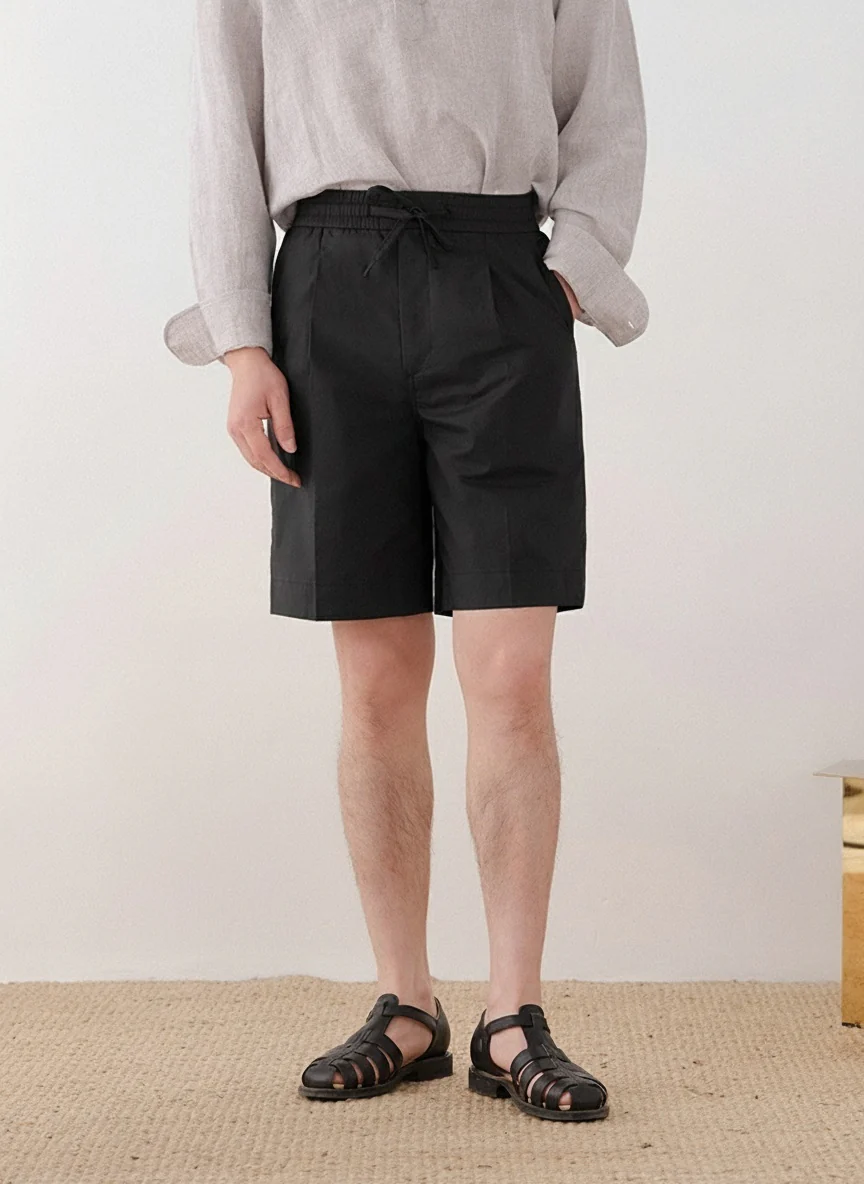 Breathable Cotton Drawstring Straight Shorts