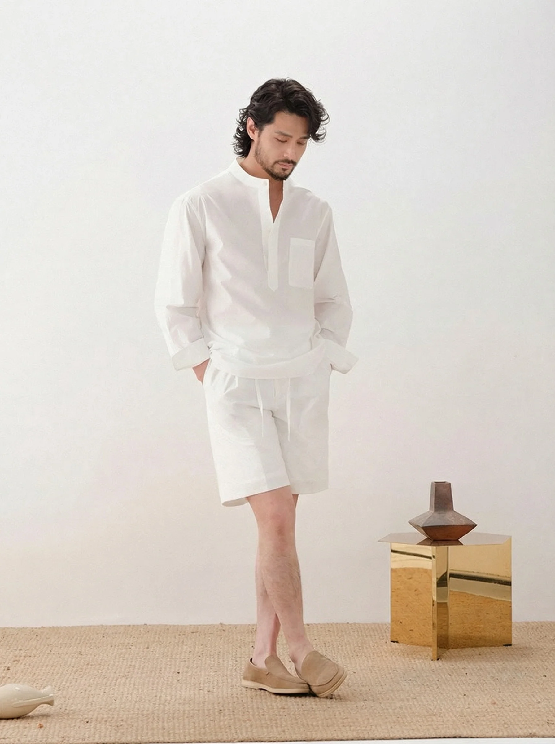 Breathable Cotton Drawstring Straight Shorts - Image 3