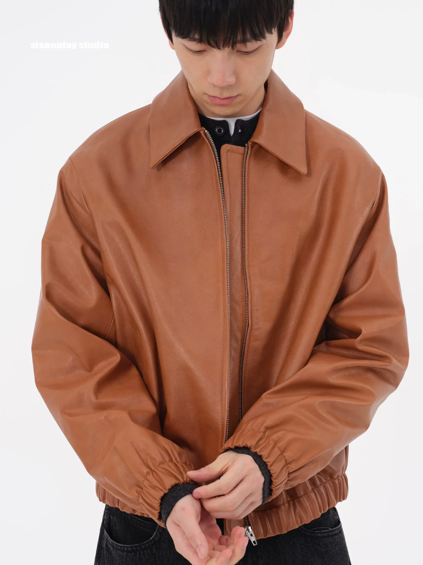 Brown Cowhide Zip Jacket - Image 2