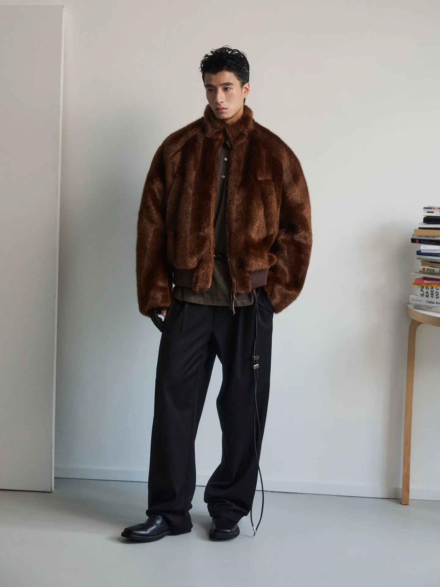 Brown Faux-Fur Stand-Collar Jacket