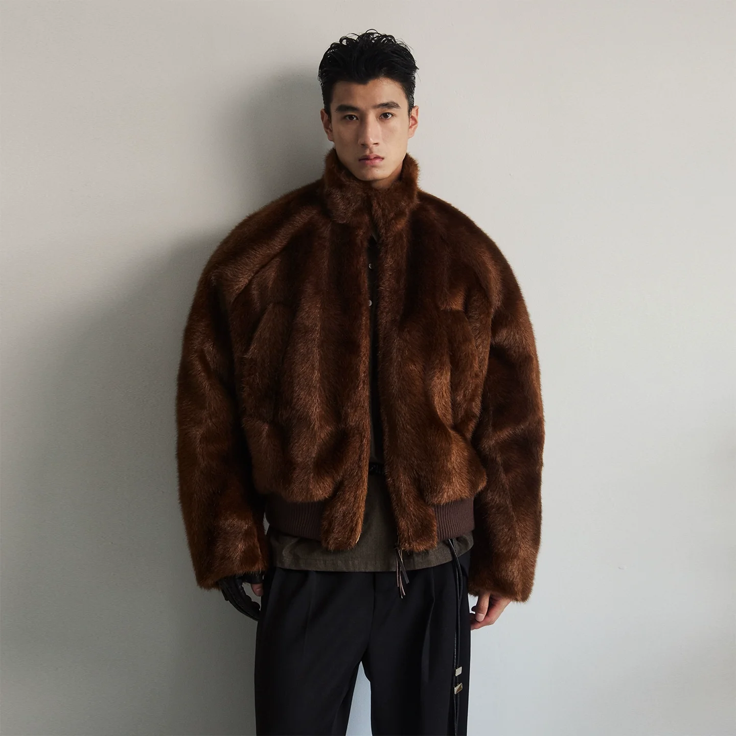 Brown Faux-Fur Stand-Collar Jacket - Image 5