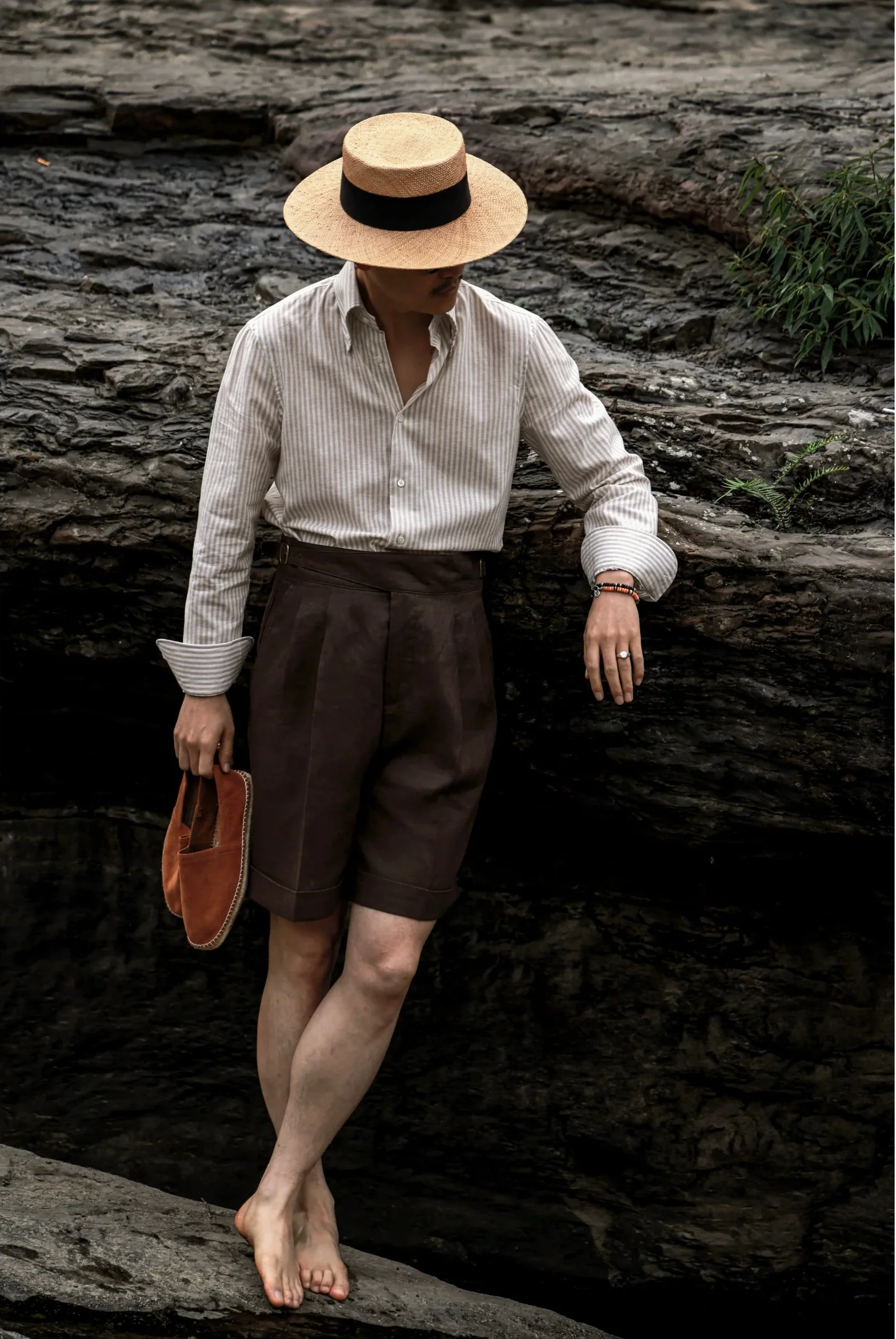 Brown Forest Linen Shorts - Image 3