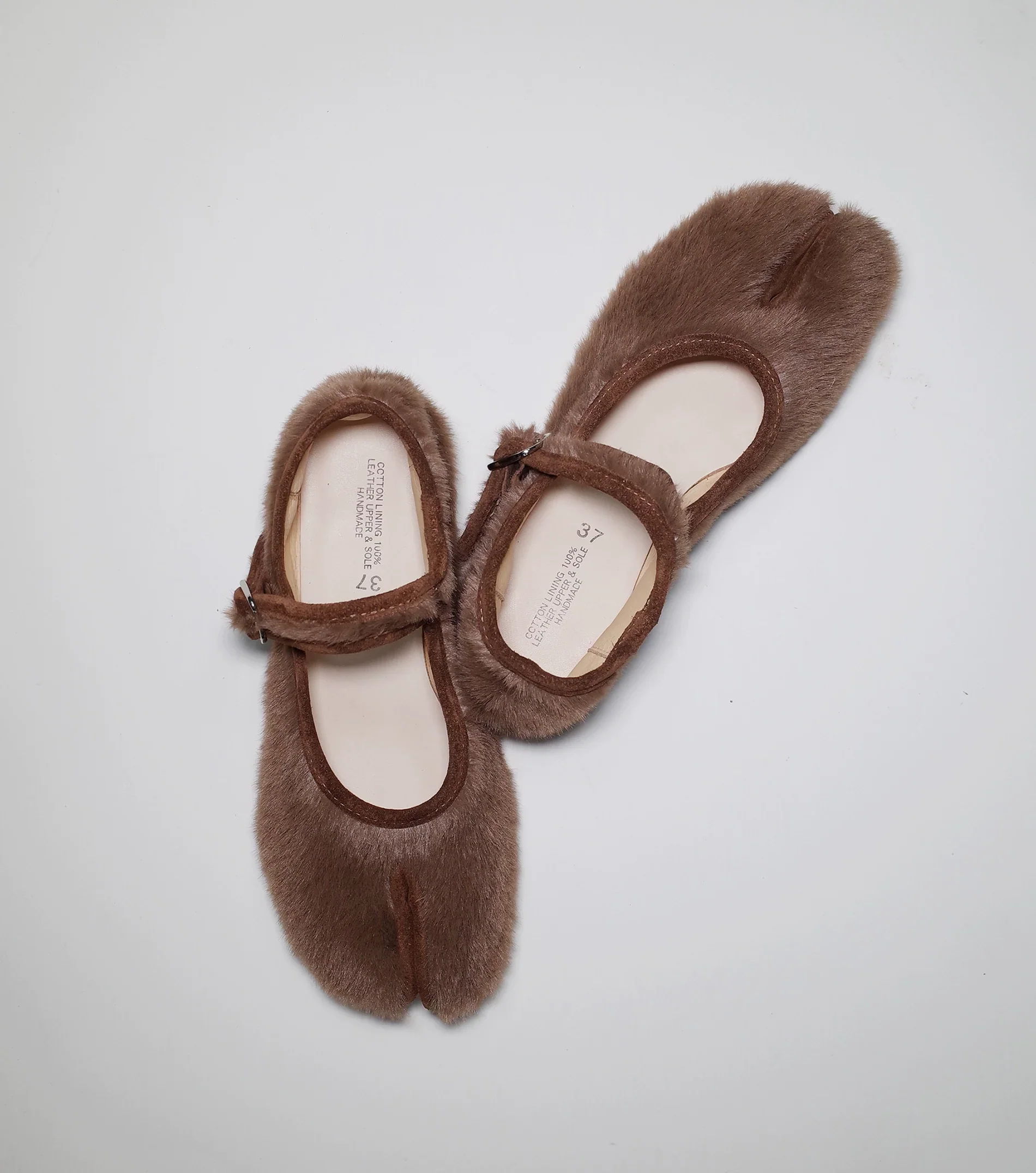 Brown Fur Split-Toe Mary Jane Shoes - Image 3