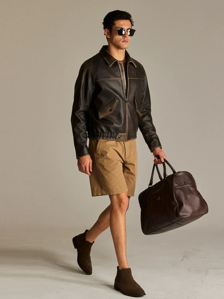 Brown Goatskin Raglan Bomber Jacket - Image 5