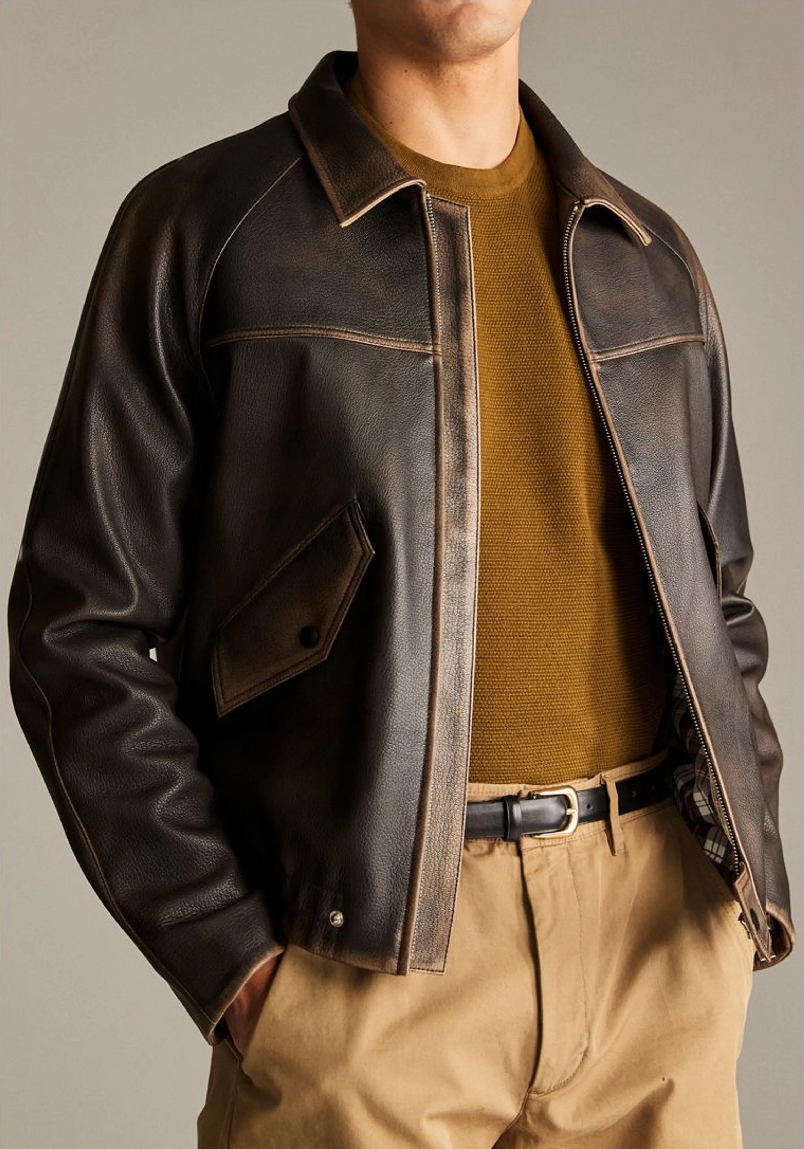 Brown Goatskin Raglan Bomber Jacket - Image 6