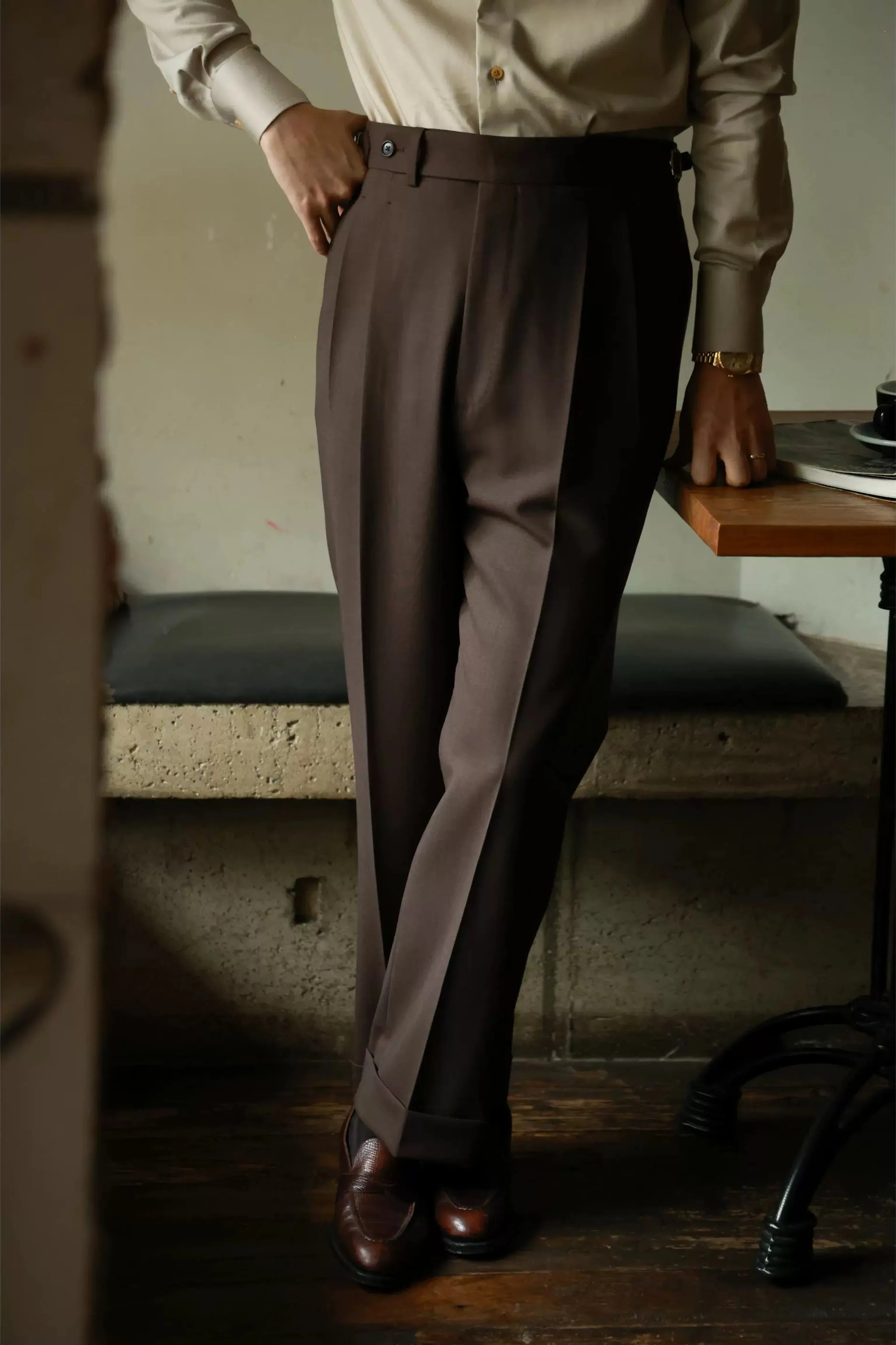 Brown High-Waist Wool Trousers