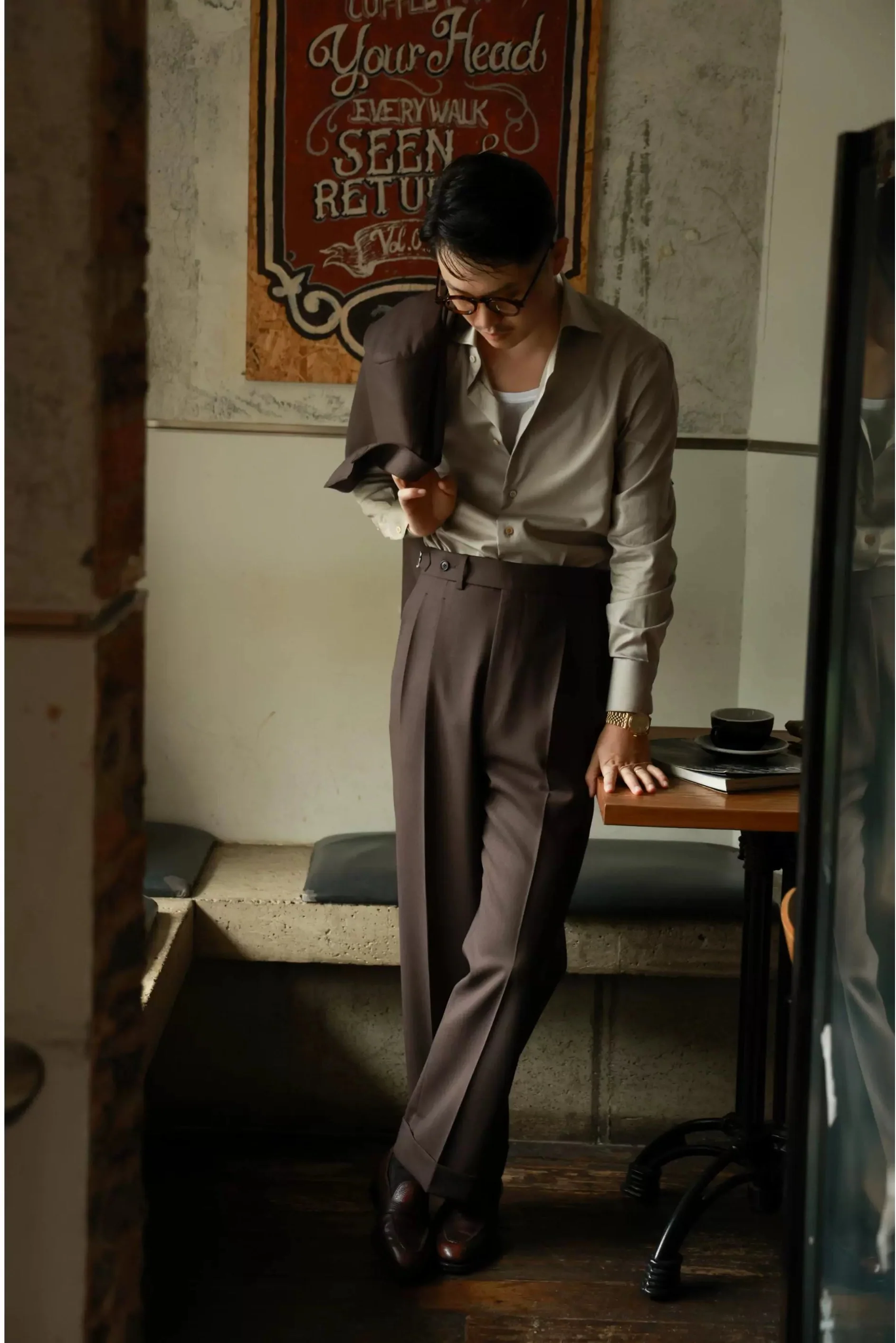 Brown High-Waist Wool Trousers - Image 3