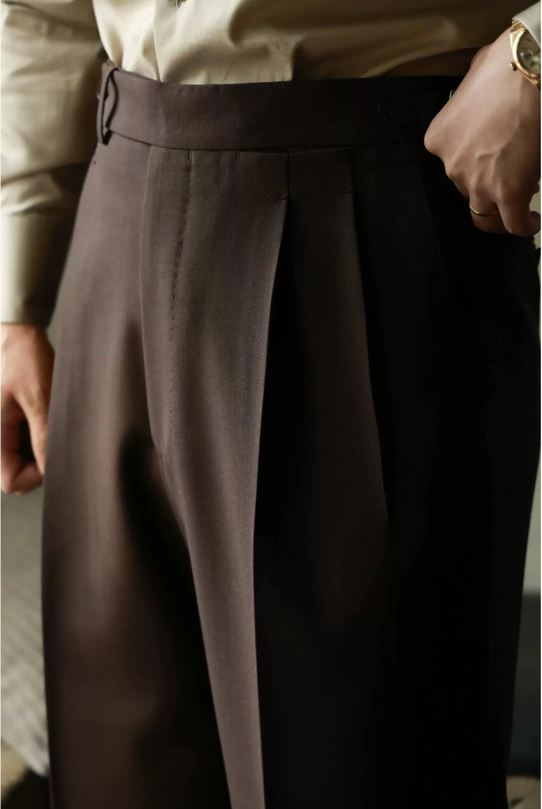 Brown High-Waist Wool Trousers - Image 5